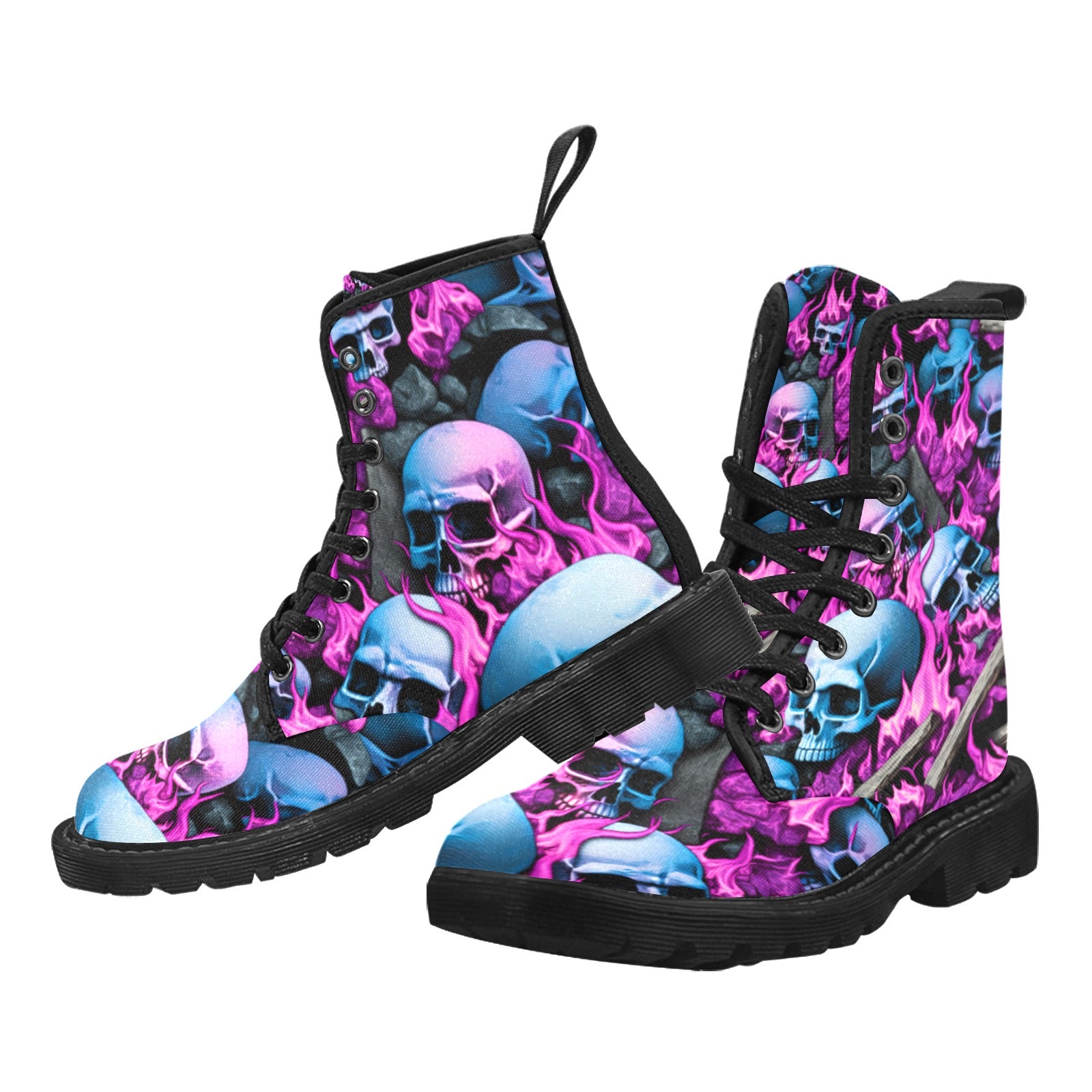 Pink Skull Boots Women's Lace Up Canvas Boots - Cranberry Lake Design Co.  #