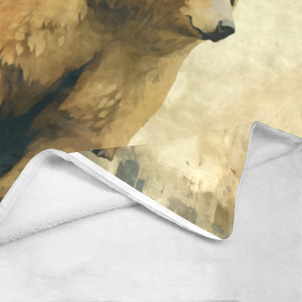 Wild Grizzly Bear Fleece Blanket - 60x80, Cozy Wilderness Animal Print