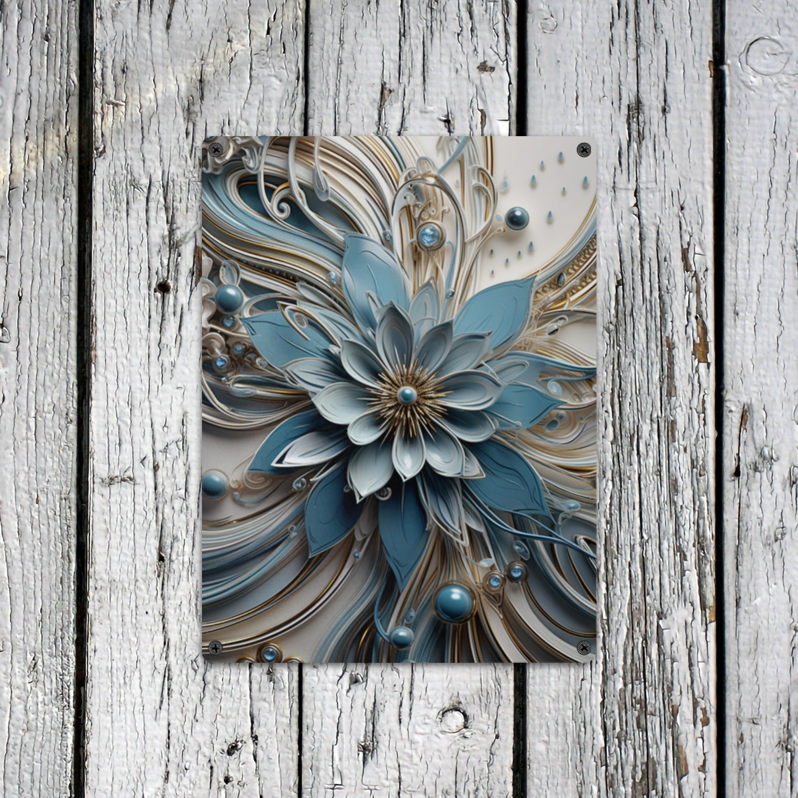 Intricate Blue and Gold Floral Metal Wall Art - Cranberry Lake Design Co.  #