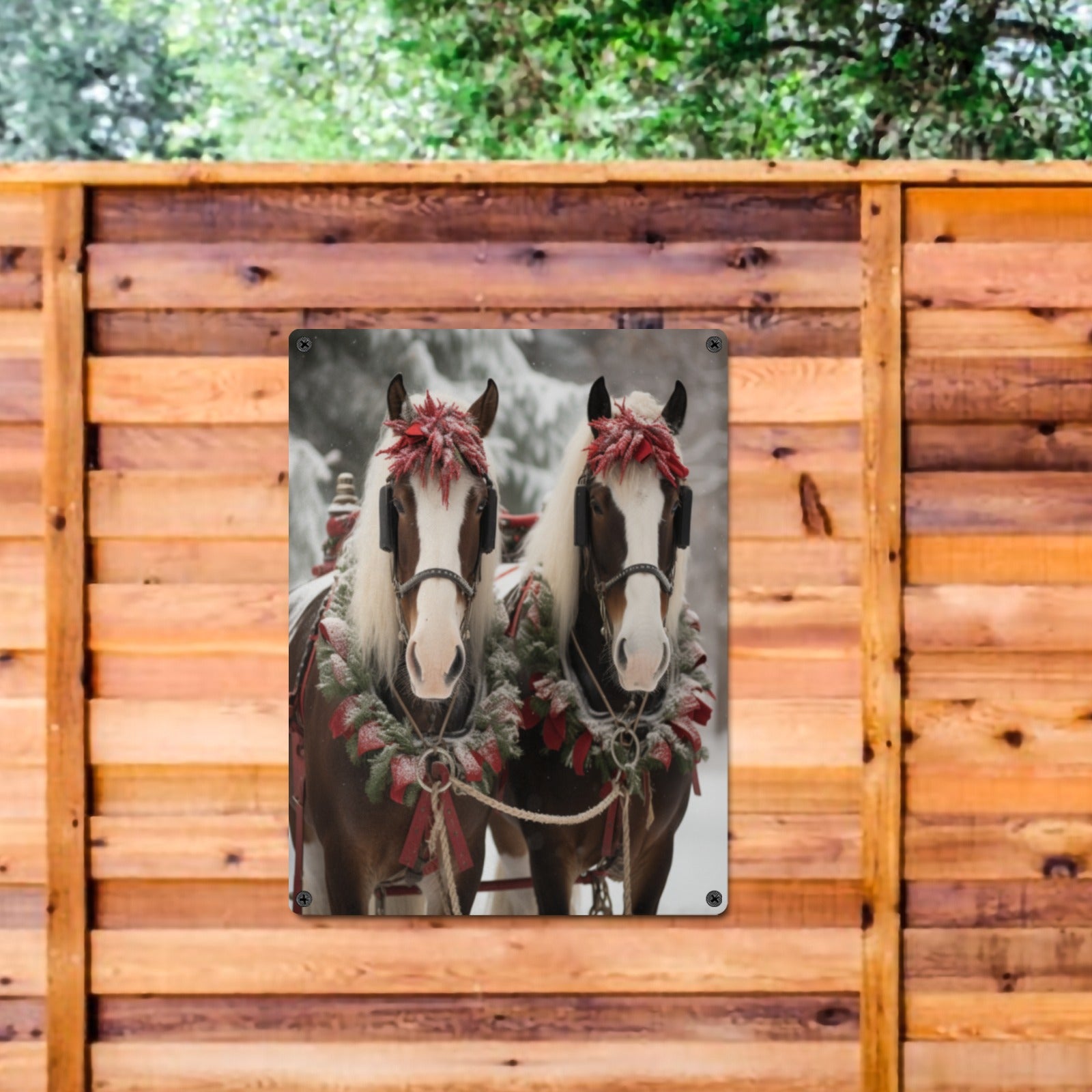 Christmas Horse Metal Sign | Festive Home Decor | 12"x16" Indoor/Outdoor Tin Sign