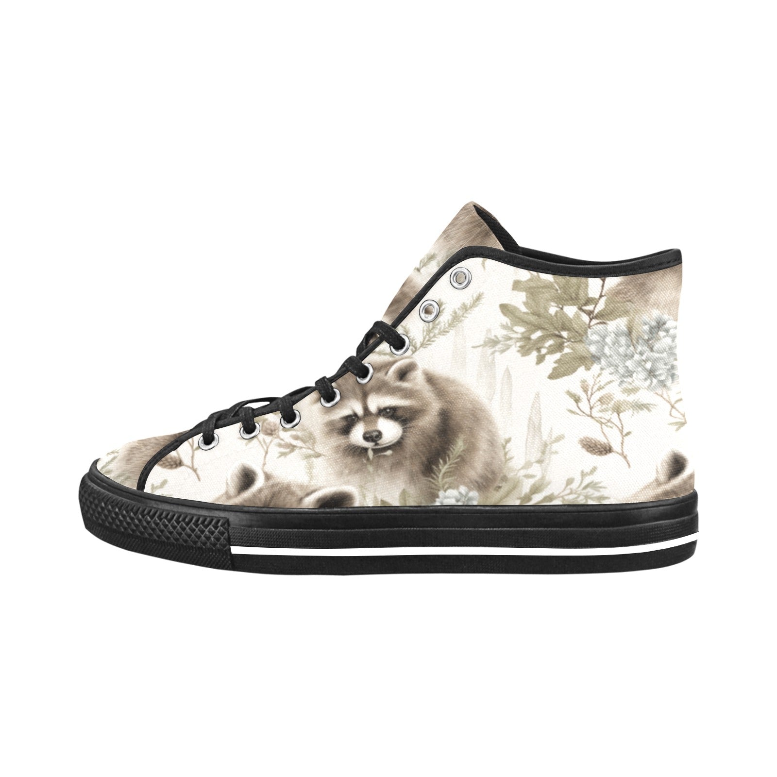 Woodland Critter Canvas Shoes - Raccoons Floral Print - Cranberry Lake Design Co.  #