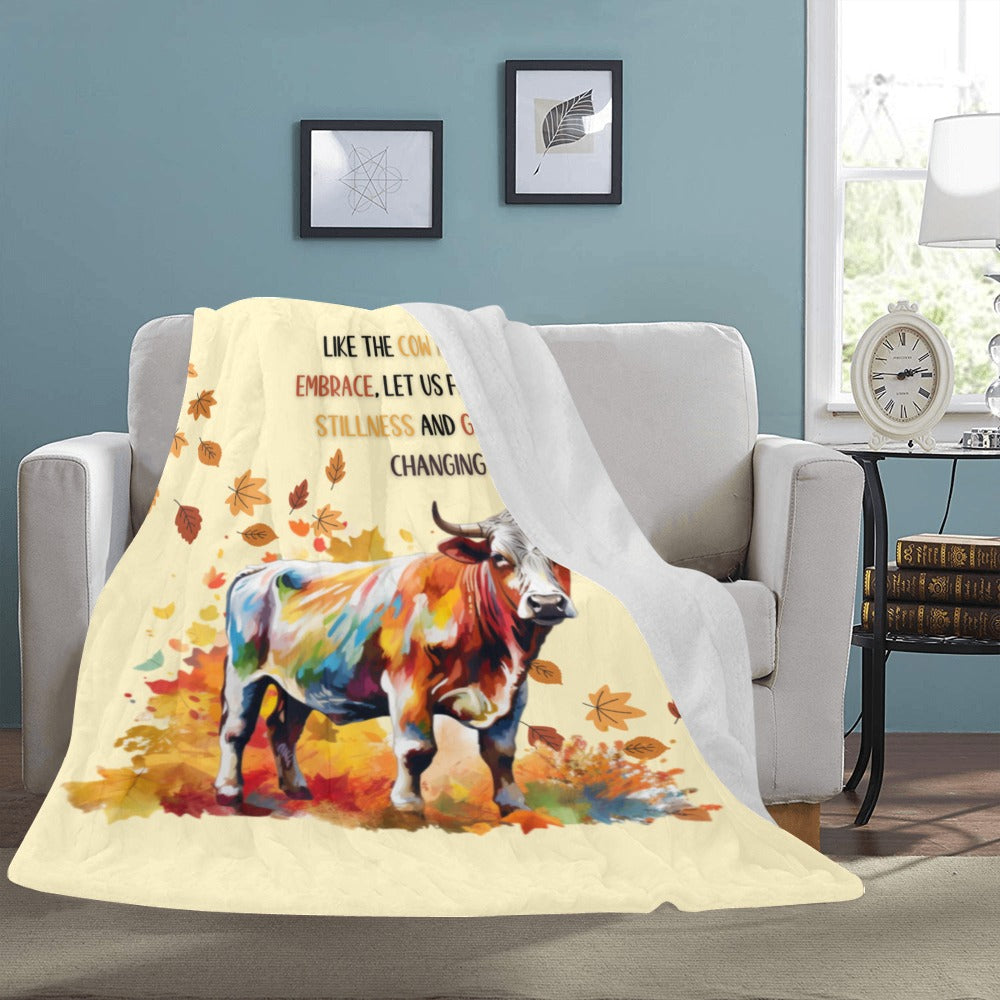 Falling Leaves Cow Saying Ultra-Soft Micro Fleece Blanket