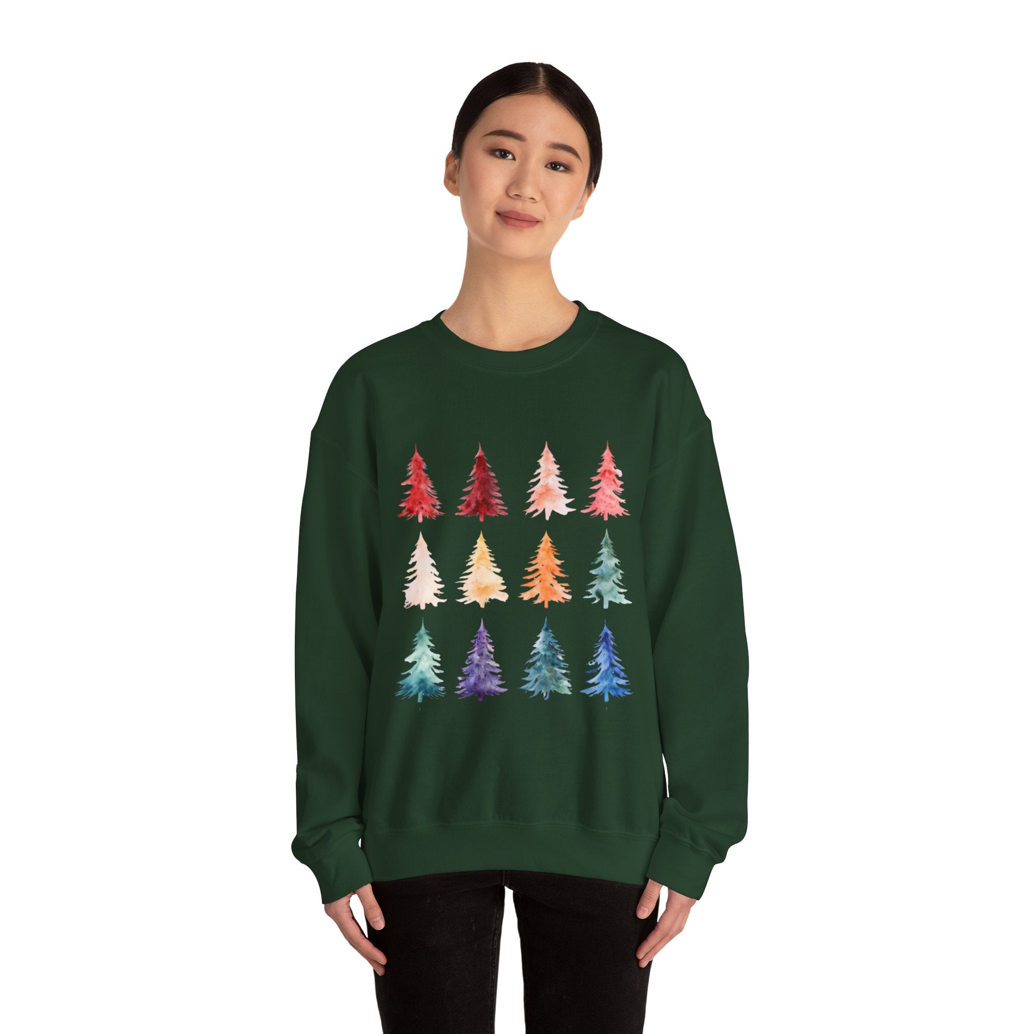 Unisex Watercolor Christmas Tree Festive Holiday Sweater Unisex Heavy Blend™ Crewneck Sweatshirt