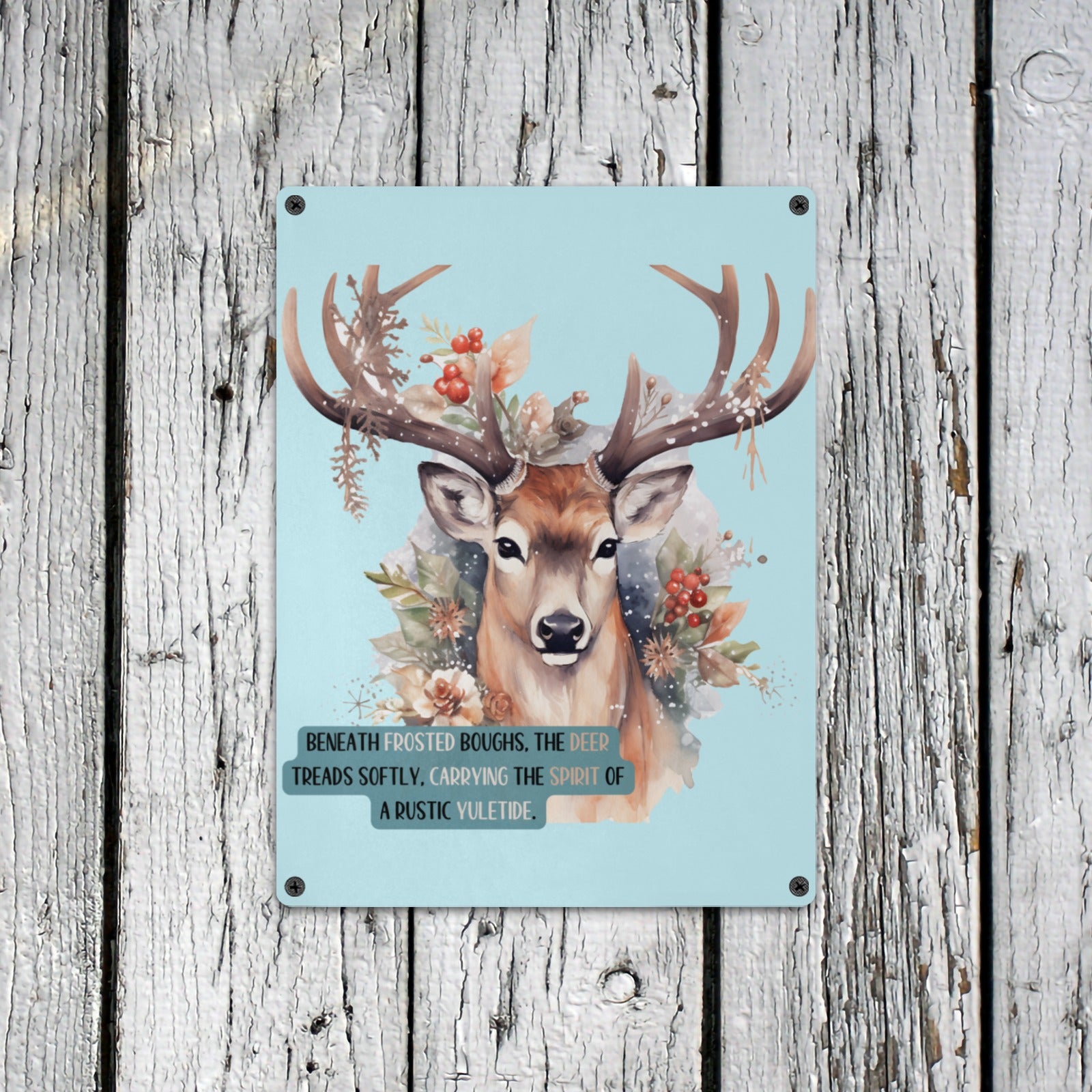 Cranberry Lake Designs "Hold onto Your Tinsel, Christmas is Here" Reindeer Metal Sign | 12x16" Indoor/Outdoor Holiday Decor
