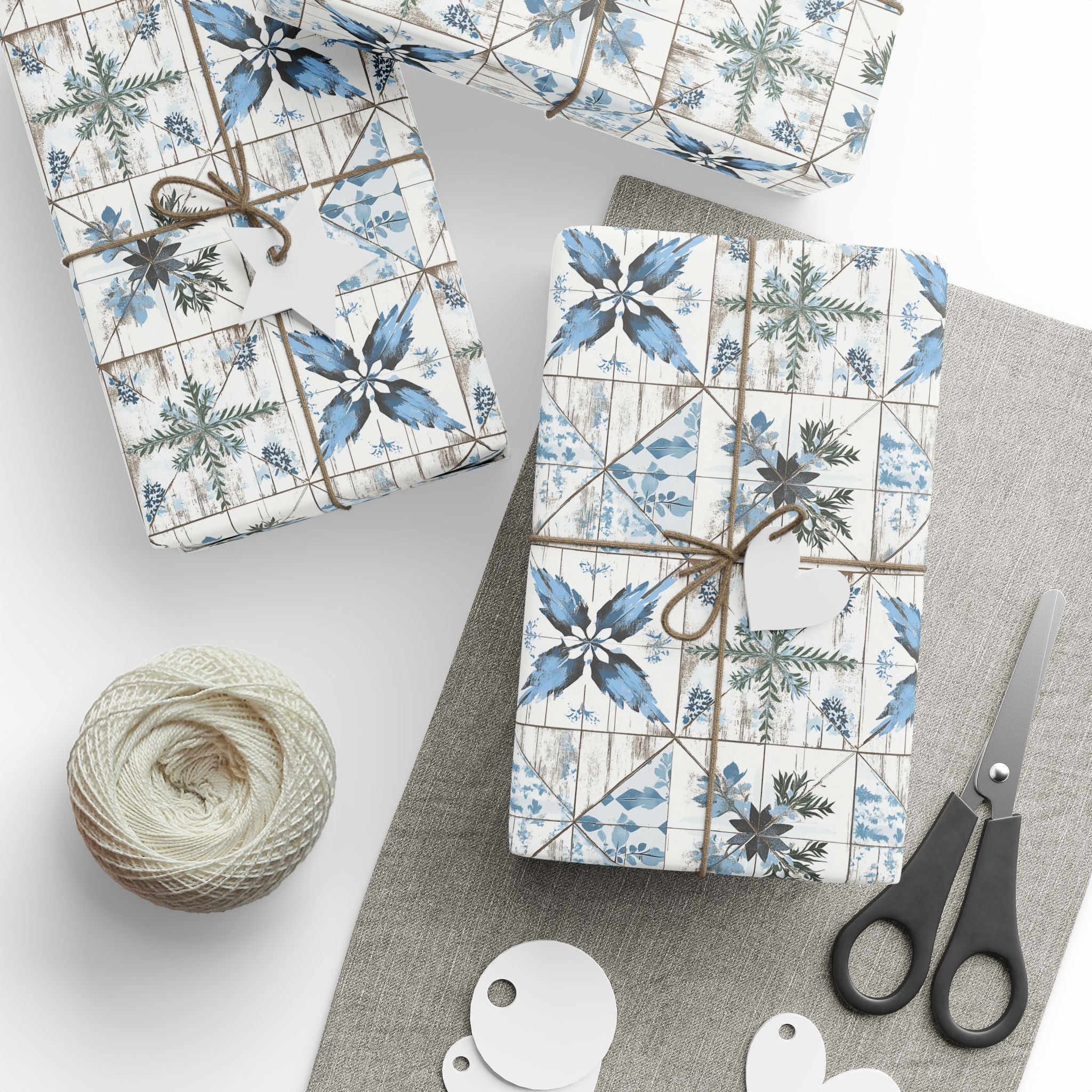 Rustic Blue and White Flower Wrapping paper