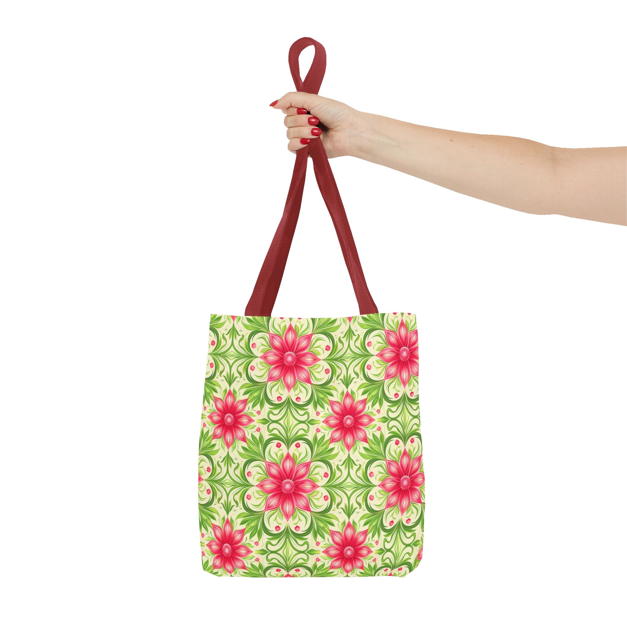 Pink & Green Floral Pattern Eccentric Tote Bag