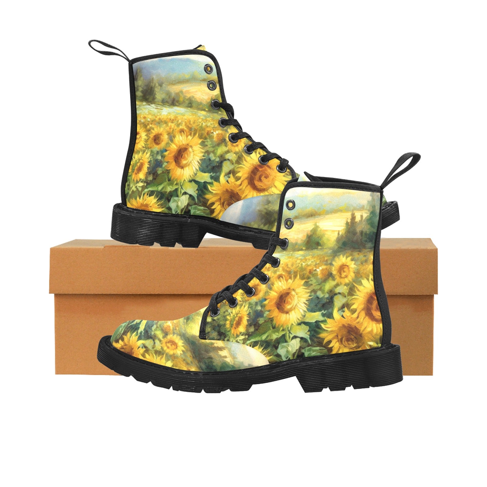 Sunflower Fields Women's Lace Up Canvas Boots - Black - Cranberry Lake Design Co.  #