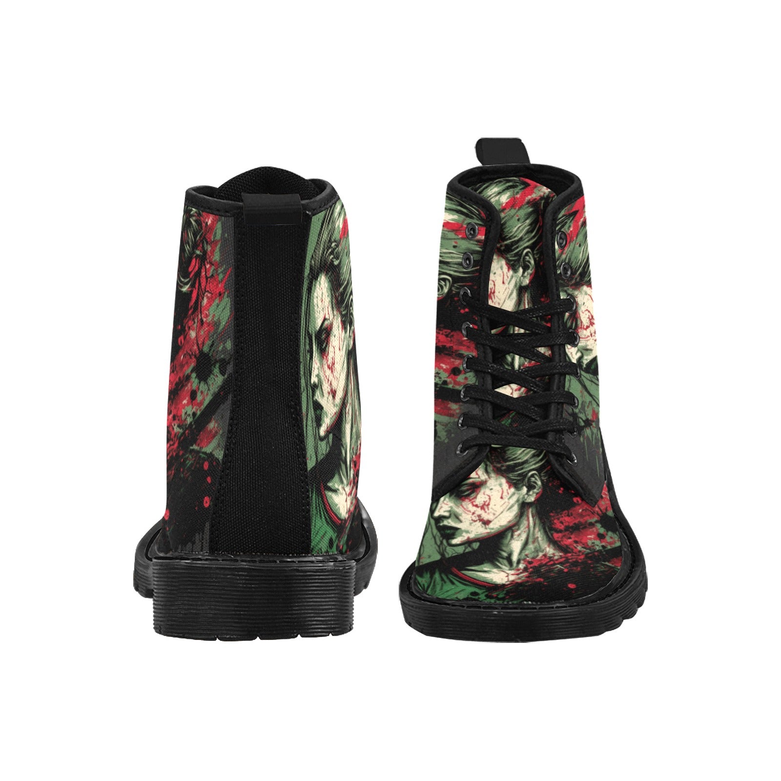 Zombie Woman Graphic Women's Lace Up Canvas Boots - Cranberry Lake Design Co.  #