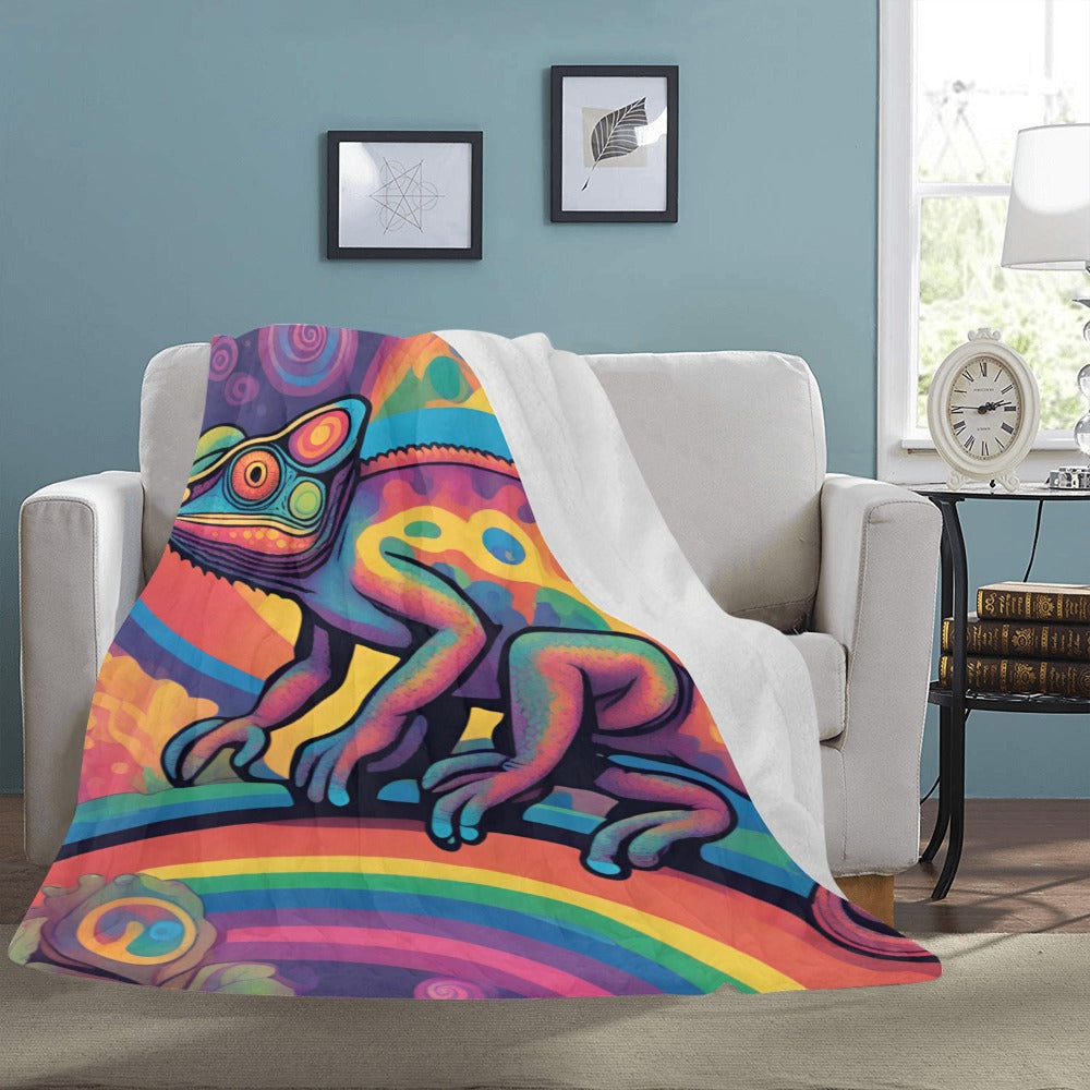 Psychedelic Chameleon Blanket - Vibrant Reptile Throw - Soft Plush - 60x80