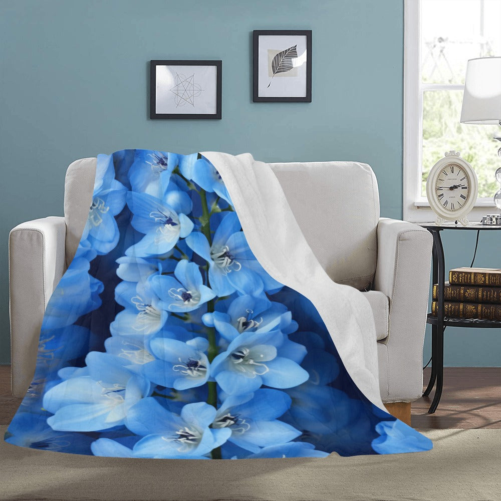 Blue Delphinium Fleece Blanket | Floral Throw Blanket | Ultra-Soft Micro Fleece | Cozy Blanket | 60x80 | Made in USA