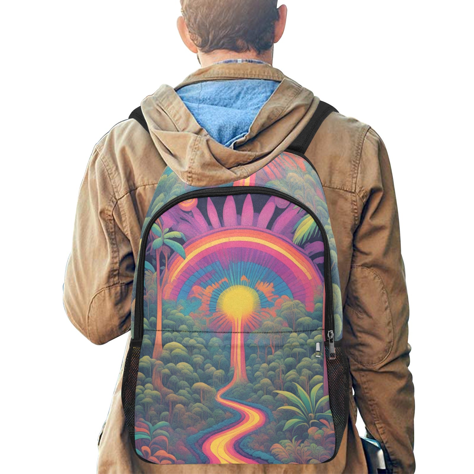 Enchanted Forest Sunset: Psychedelic Hippie Backpack - Cranberry Lake Design Co.  #