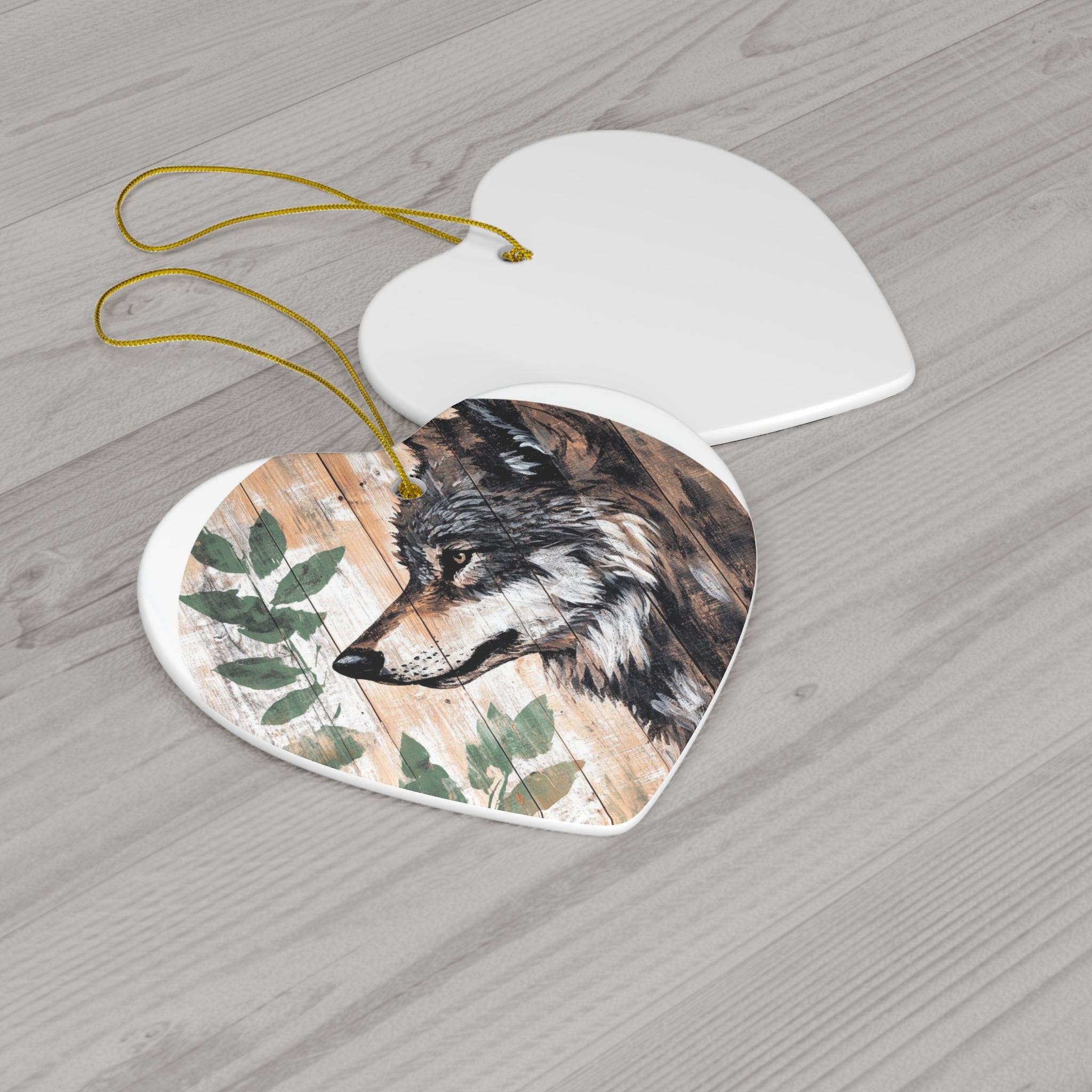 Custom Rustic Wolf Ceramic Ornament