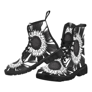 Black & White Sunflower Women's Lace Up Canvas Boots - Cranberry Lake Design Co.  #