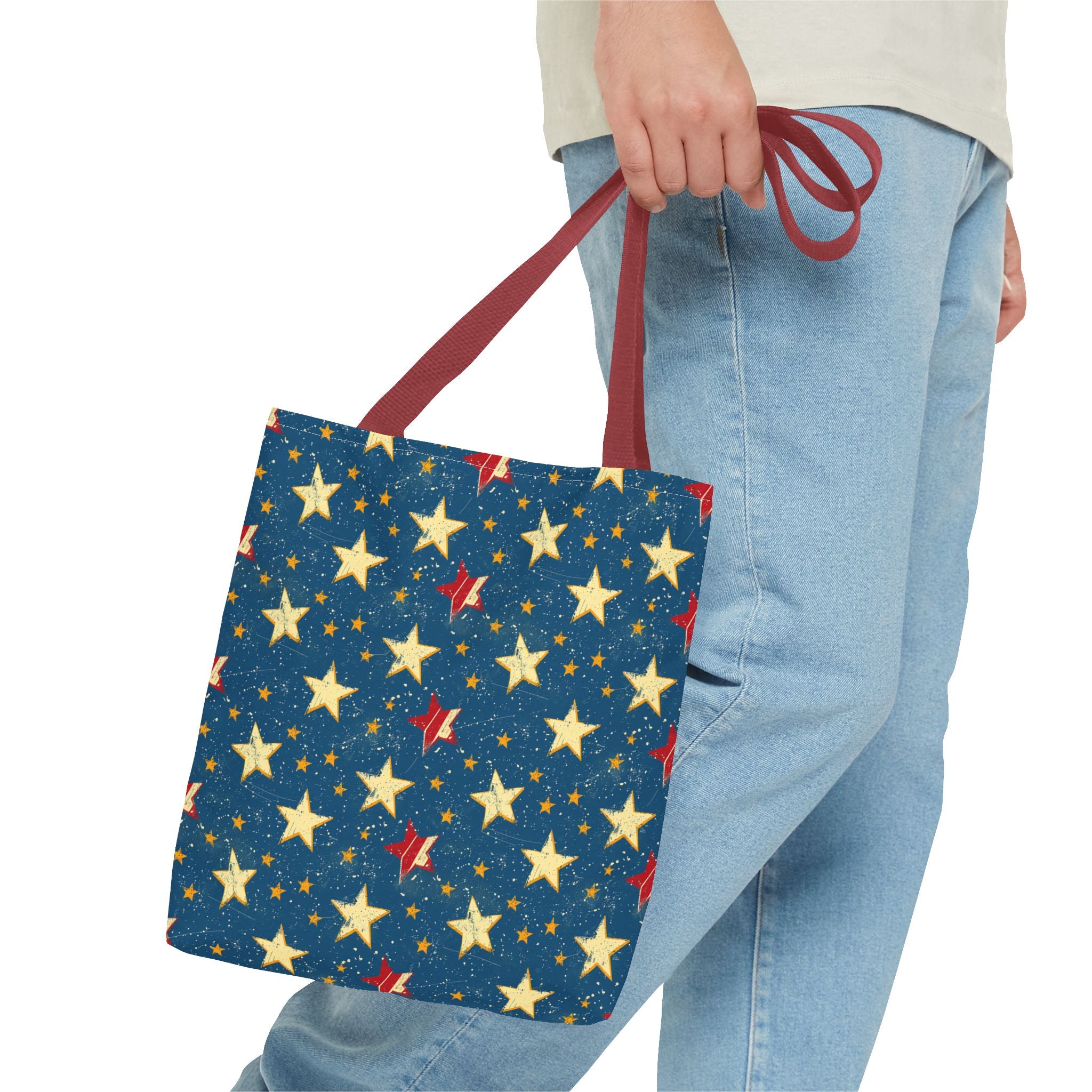 Red, Blue & White Starts American Flag Pattern Patriotic Tote Bag