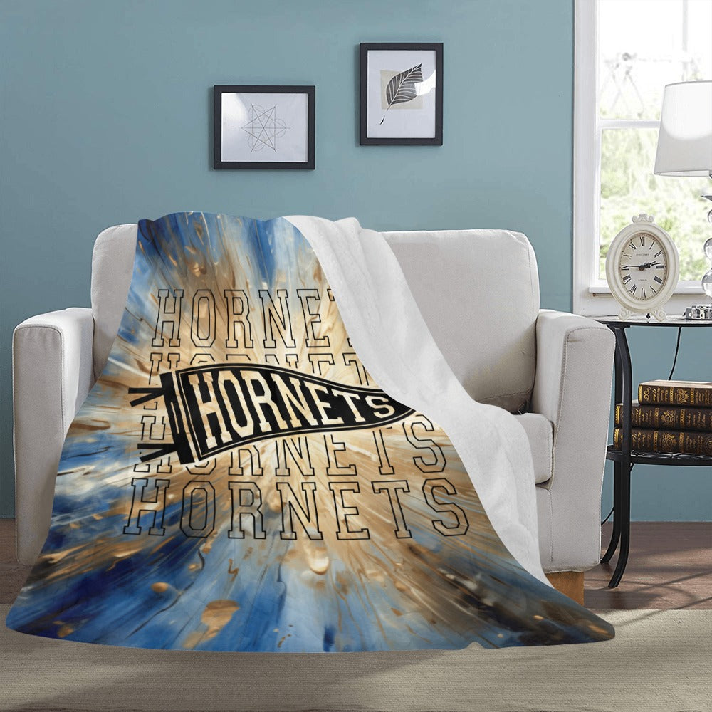 Cranberry Lake Designs Hornets Logo Blanket in Blue and Gold