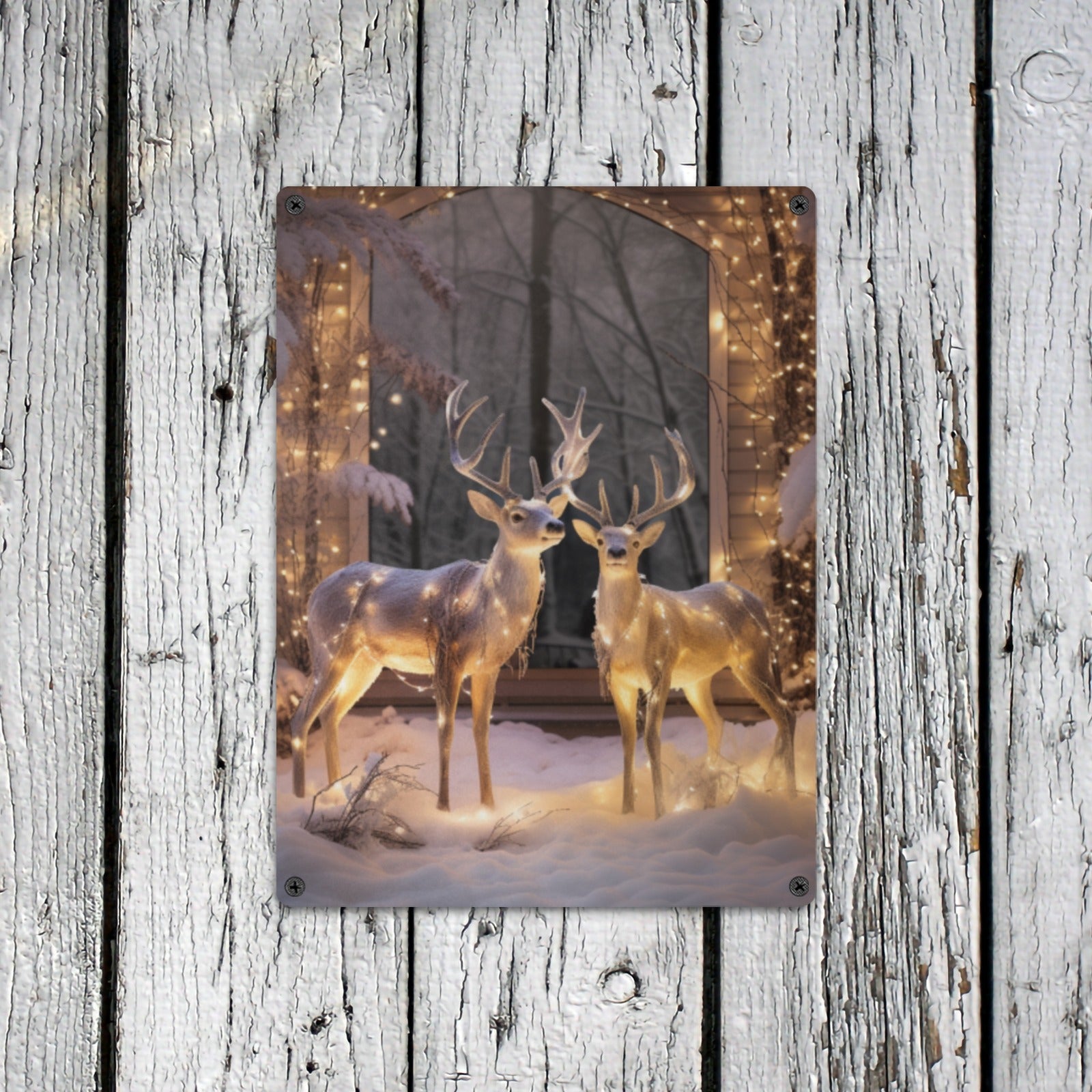 Festive Reindeer Metal Sign | 12x16" Christmas Wall Art | Indoor/Outdoor Holiday Decor
