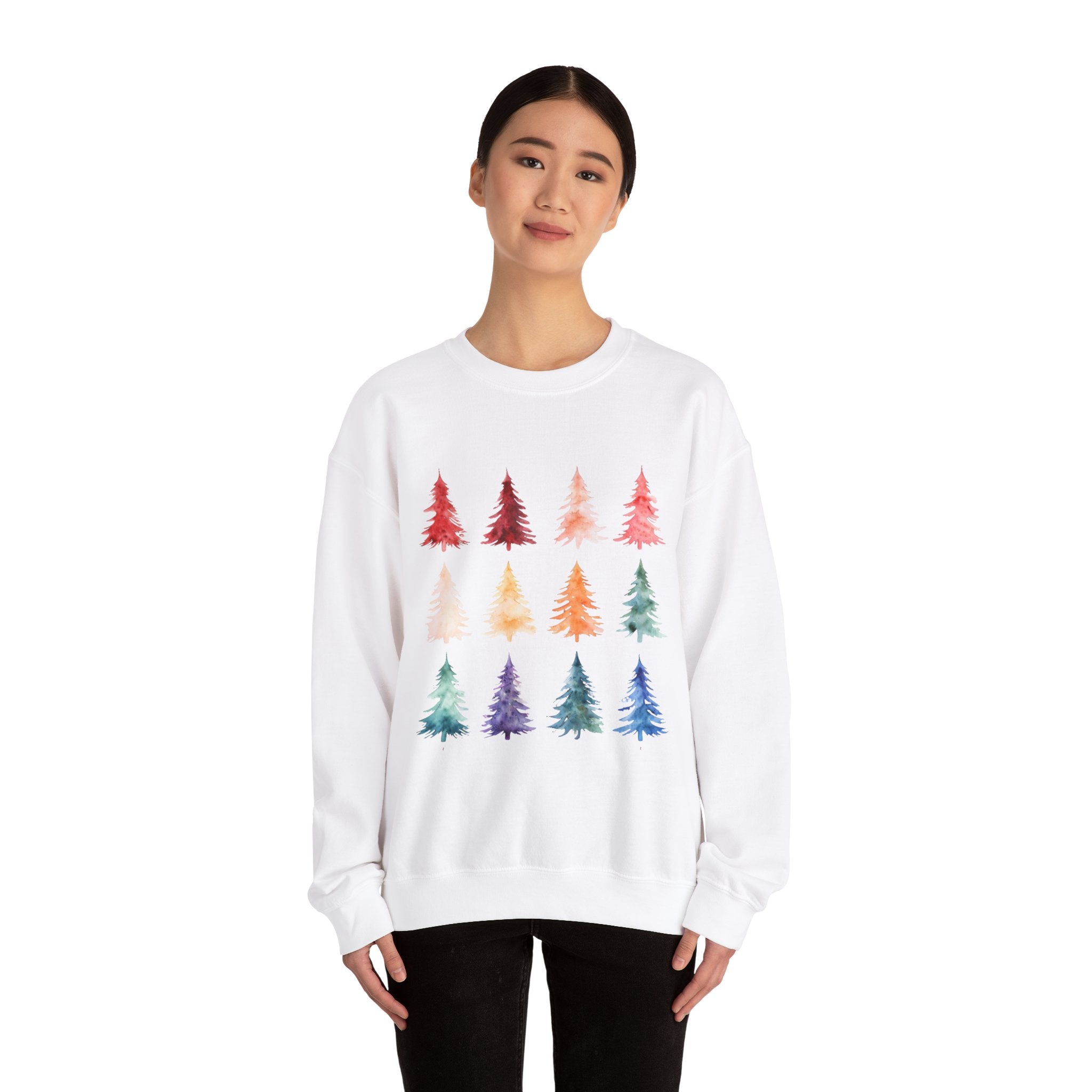 Unisex Watercolor Christmas Tree Festive Holiday Sweater Unisex Heavy Blend™ Crewneck Sweatshirt