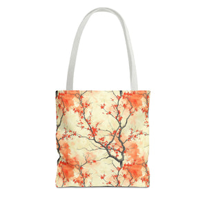 Custom-Printed Tote Bag with Vibrant Autumn Branches Design Available in 3 Sizes