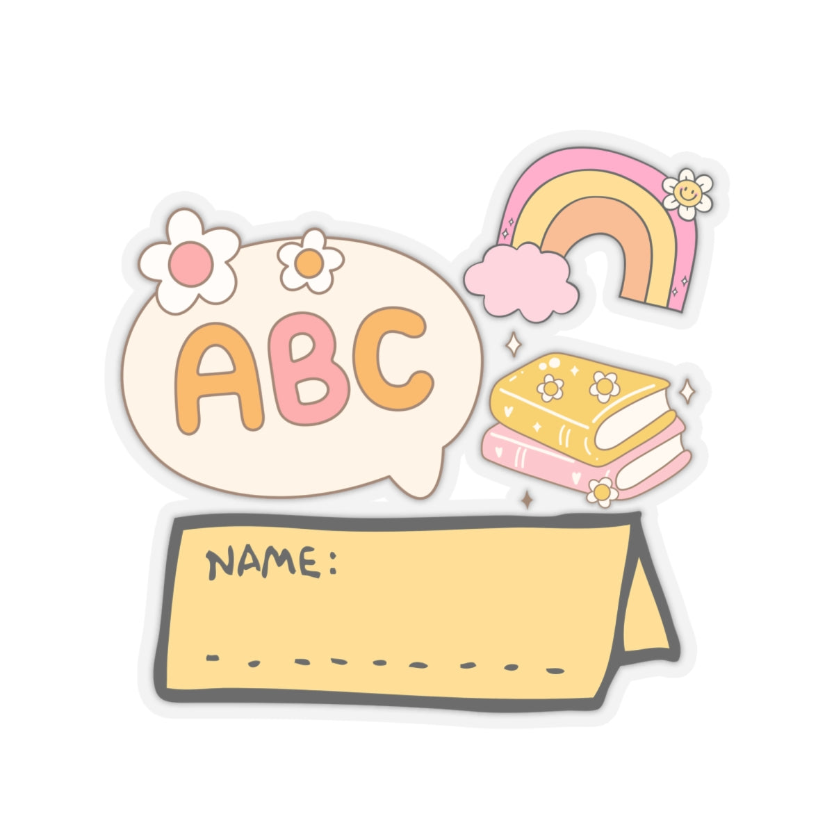 Cute Yellow ABC School Name Tag Kiss-Cut Sticker - Cranberry Lake Design Co.  #