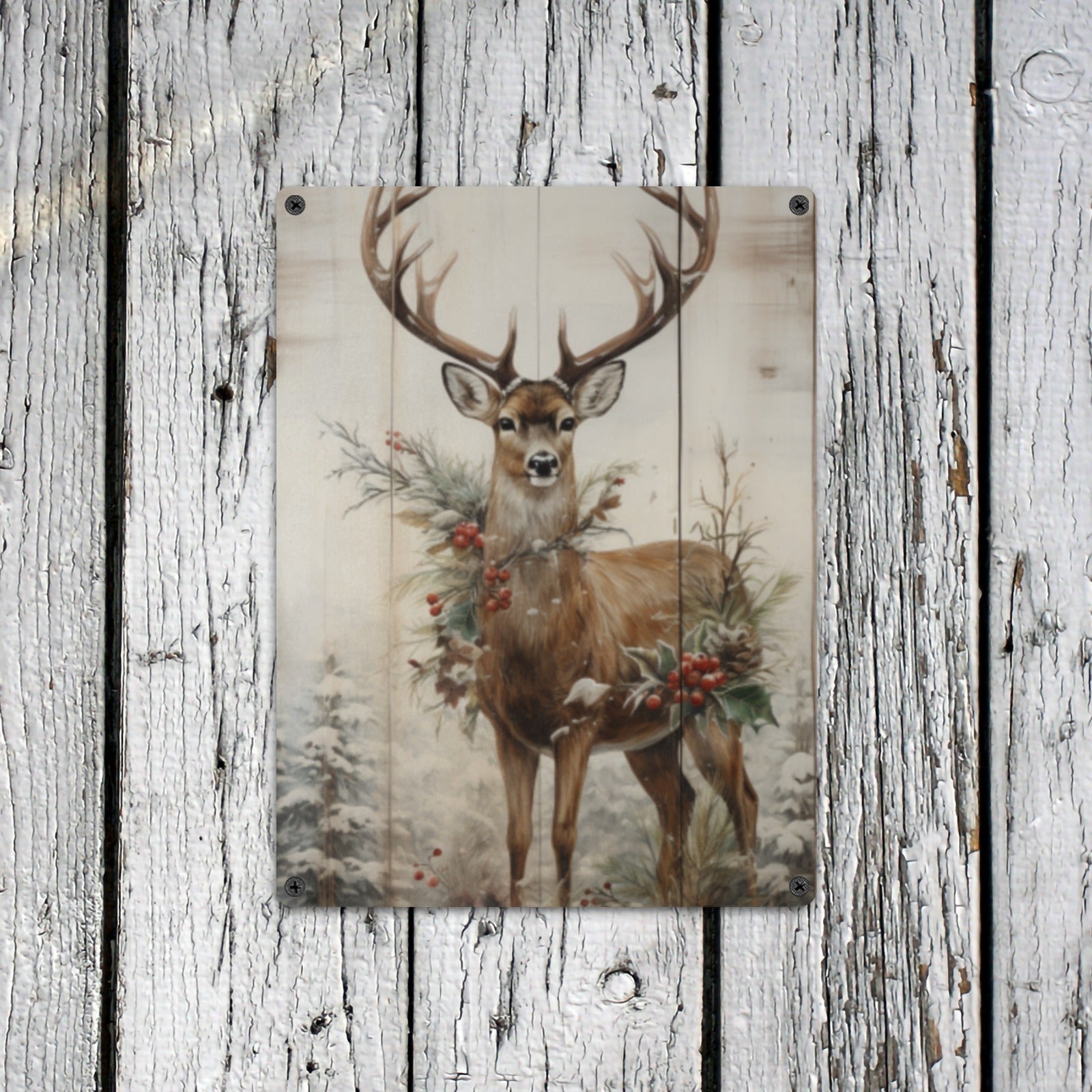 Holiday Christmas Home Decor Wall Art Poster Deer Sign Indoor / Outdoor Metal Tin Sign 12"x16"