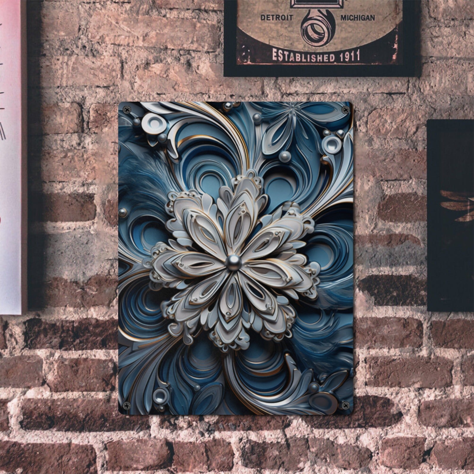 Embossed Blue and Silver Floral Metal Wall Art - Cranberry Lake Design Co.  #