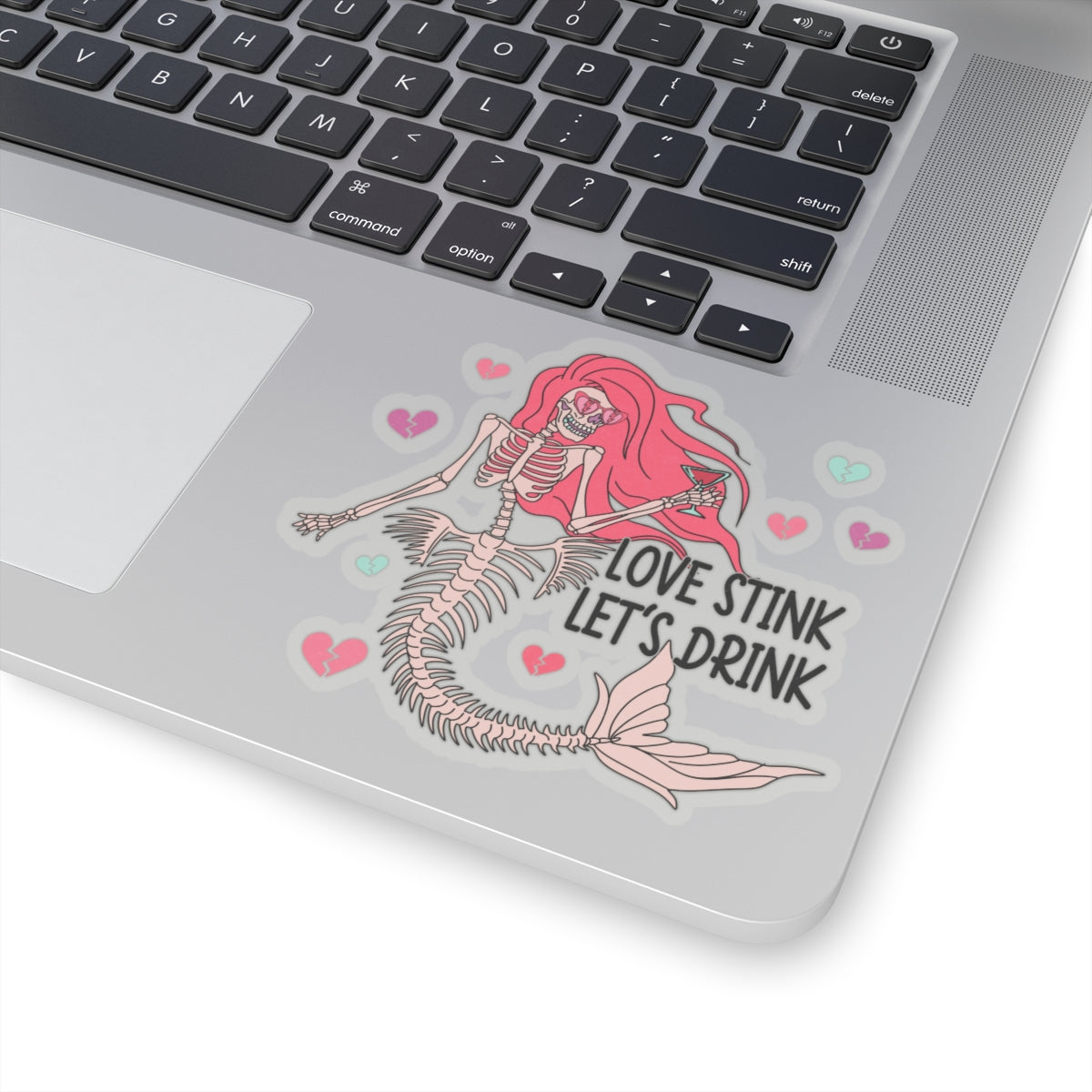 Love Stinks Skeleton Mermaid Funny Anti Valentines Day Vinyl Sticker