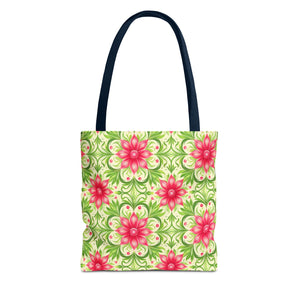 Pink & Green Floral Pattern Eccentric Tote Bag