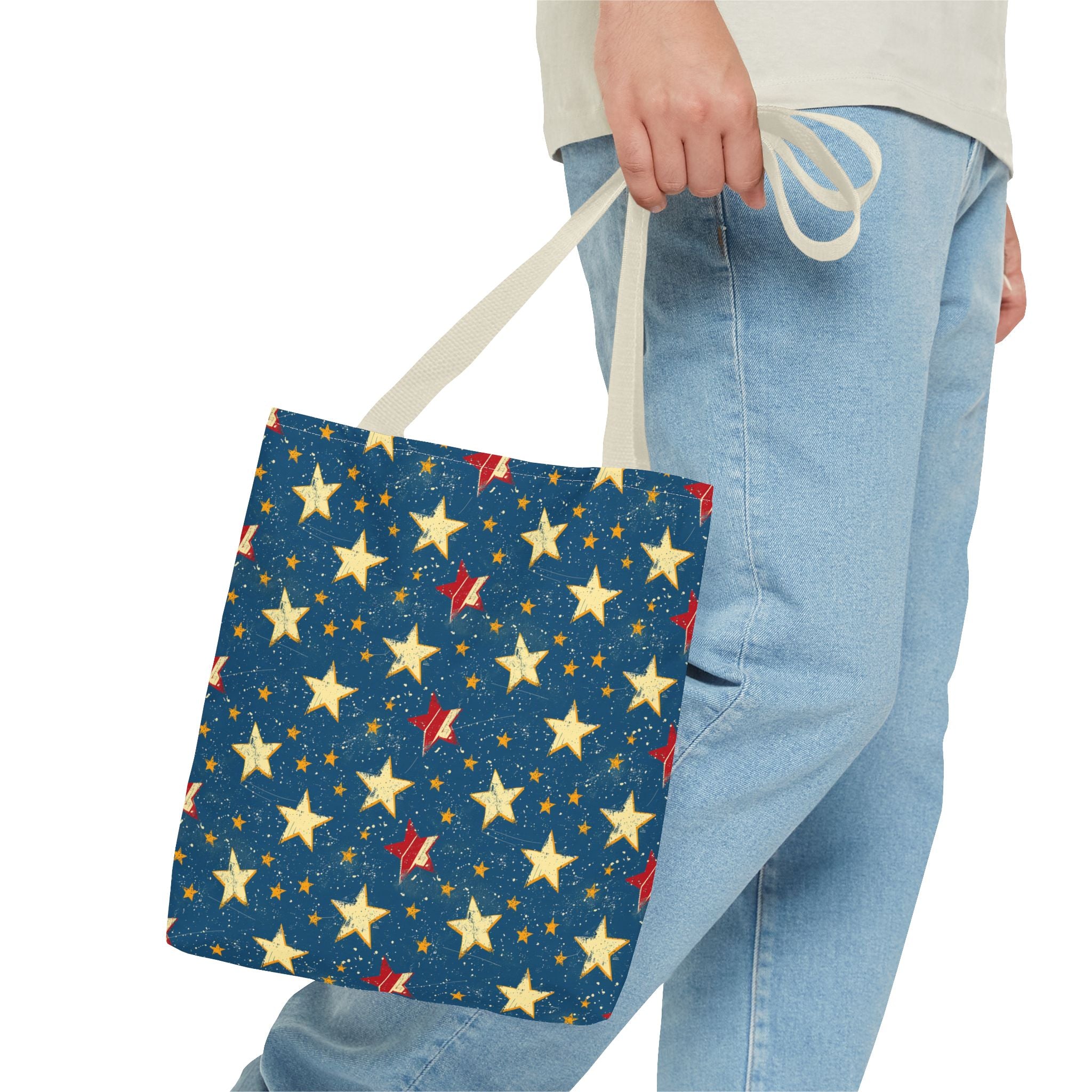 Red, Blue & White Starts American Flag Pattern Patriotic Tote Bag