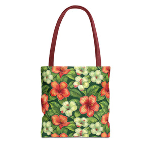 Pink & White Tropical Flowers Tote Bag