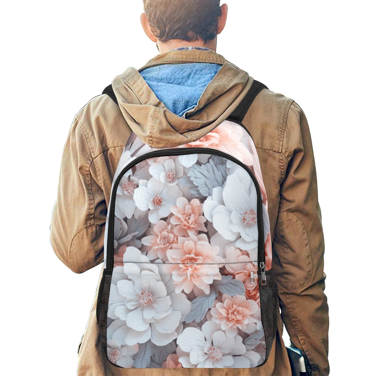 Soft Pink and Gray Floral Backpack - Cranberry Lake Design Co.  #