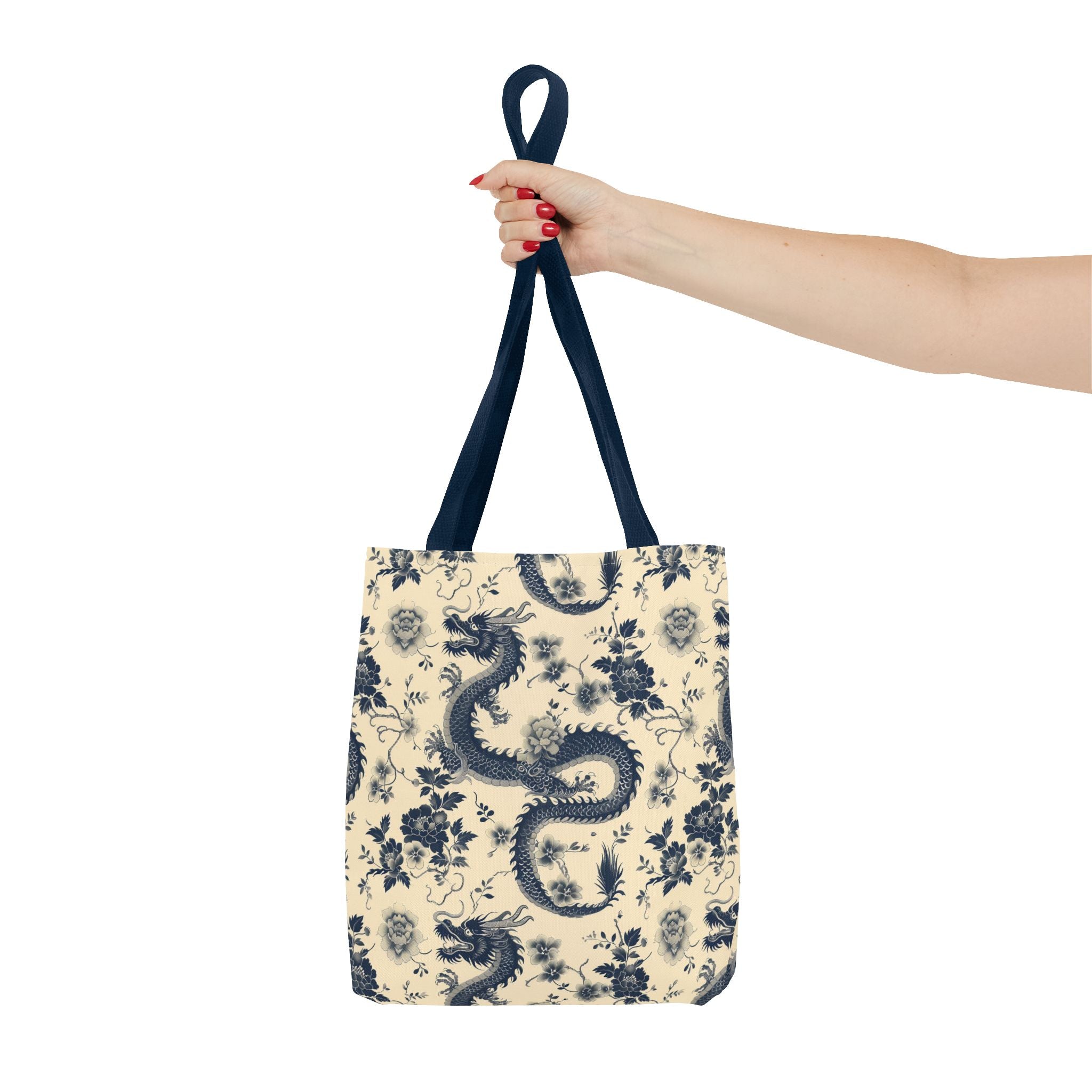 Blue Floral Dragon Tote Bag