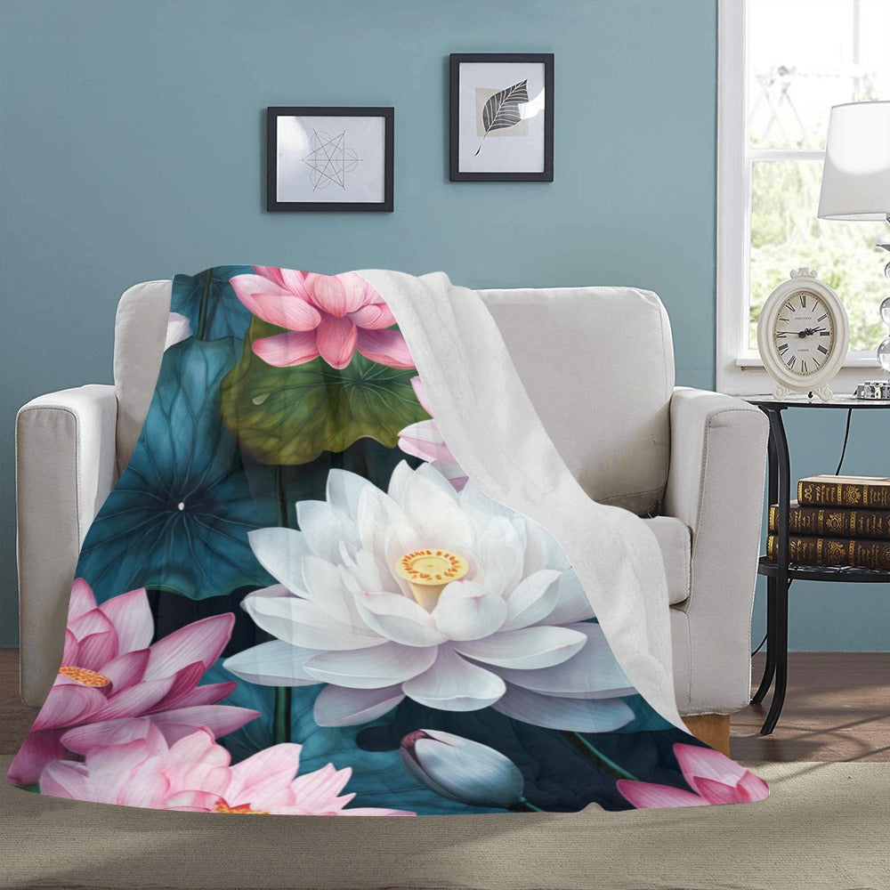 Tranquil Lotus Flower Throw Blanket - Twin Size, Perfect for Peaceful Relaxation