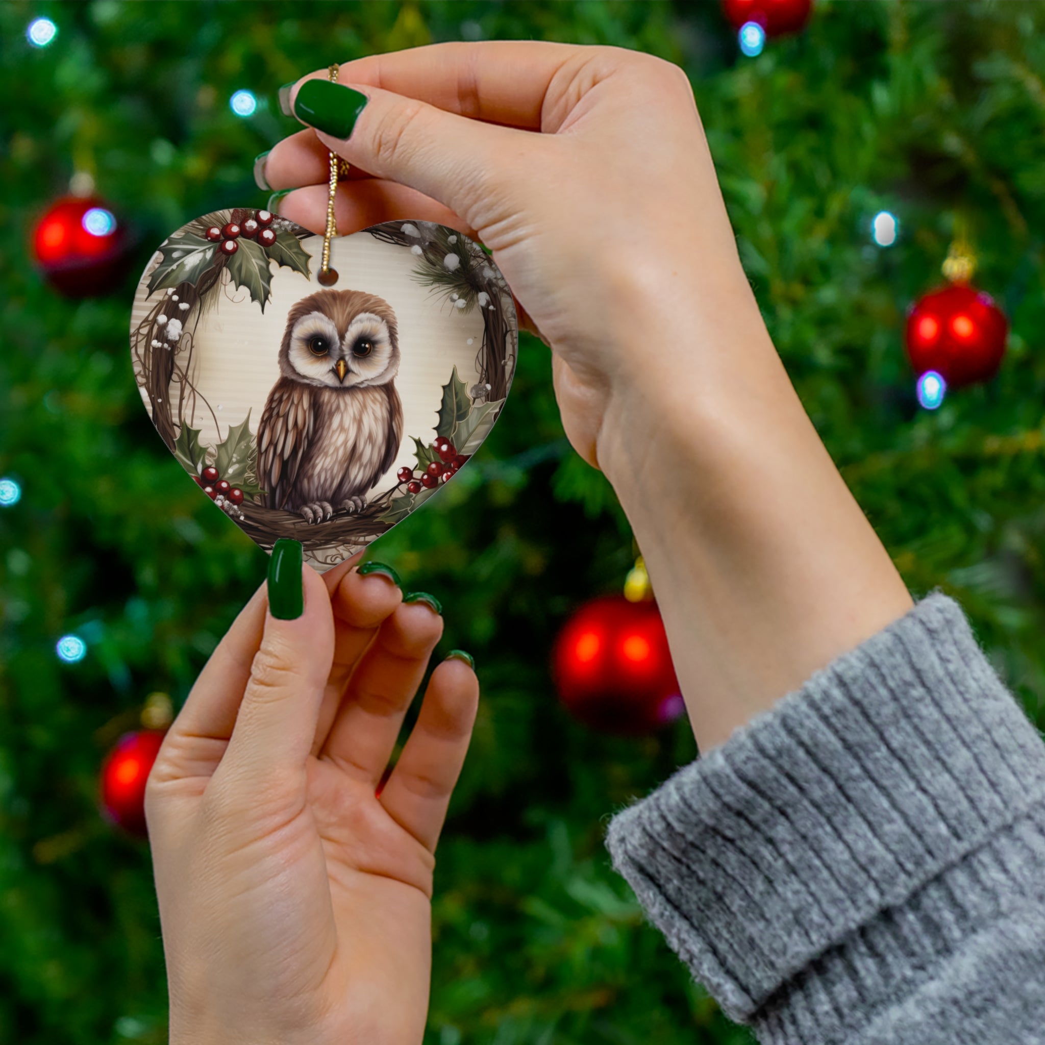 2023 Christmas Owl Ceramic Ornament