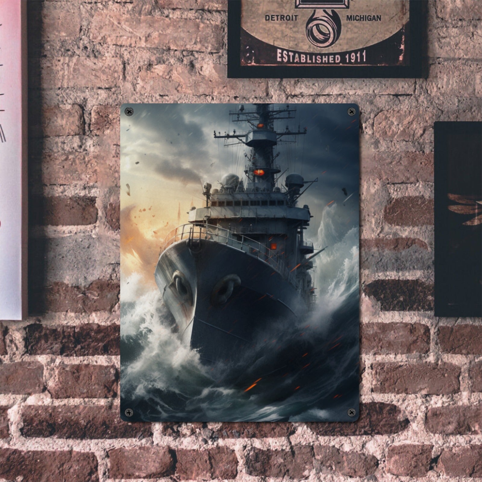 Kids Game Room Home Decor Wall Art Poster Military Warship Sign Indoor / Outdoor Metal Tin Sign 12"x16"