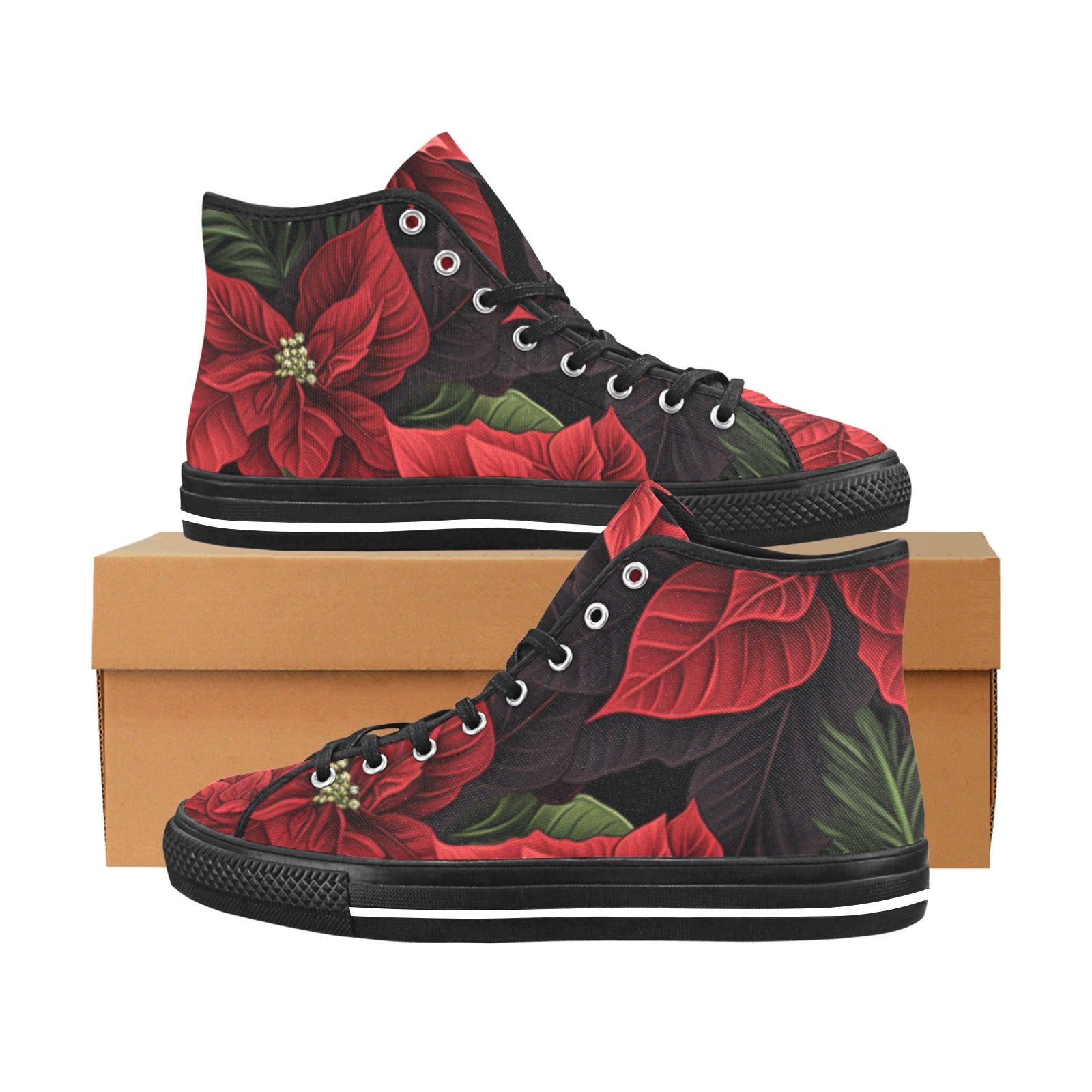 Cranberry Lake Designs Poinsettia Vancouver High Top Canvas Women's Shoes - Cranberry Lake Design Co.  #