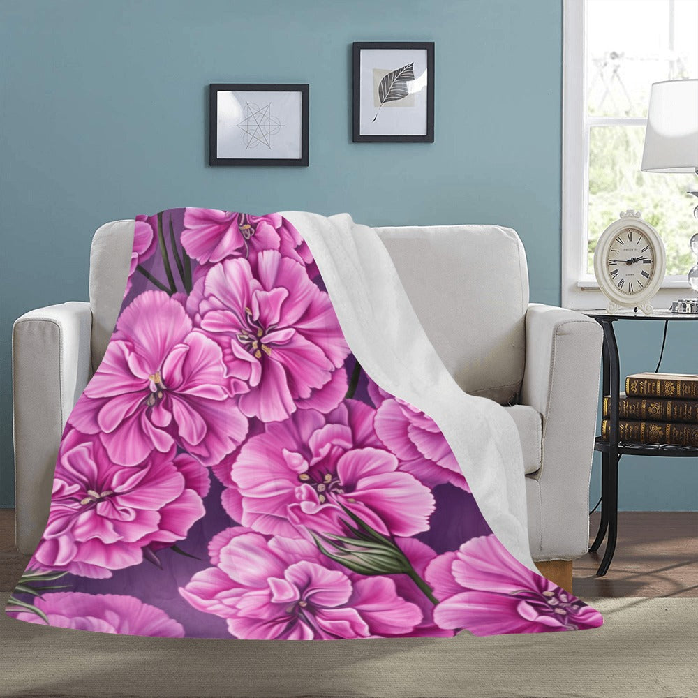 Pink Carnation Floral Throw Blanket - Ultra-Soft 60x80 Fleece Blanket with Vibrant Carnation Flower Design