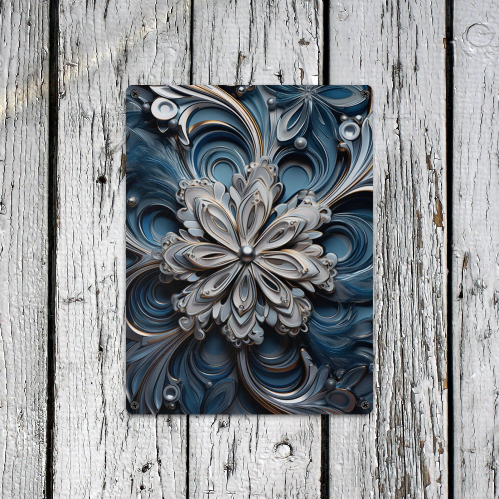 Embossed Blue and Silver Floral Metal Wall Art - Cranberry Lake Design Co.  #