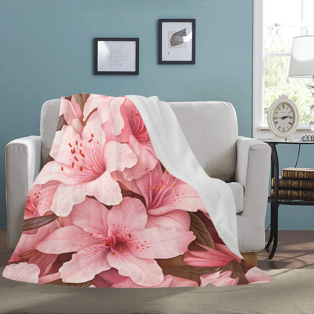 Pink Azalea Fleece Blanket | Ultra-Soft Micro Fleece | Floral Throw Blanket | 60x80 | Ships from USA