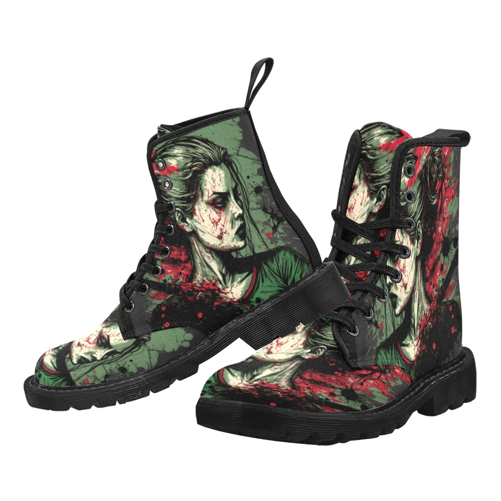 Zombie Woman Graphic Women's Lace Up Canvas Boots - Cranberry Lake Design Co.  #