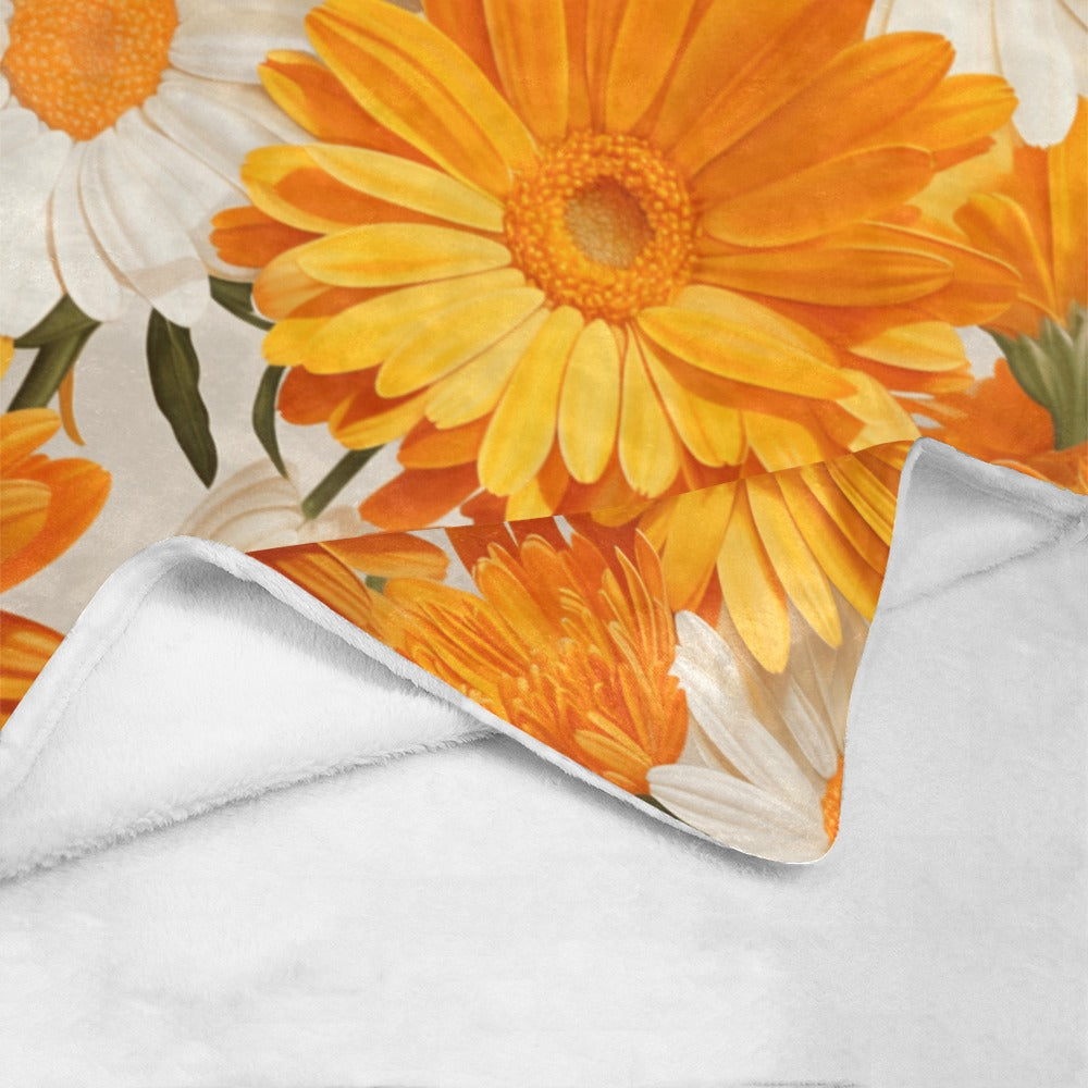 Calendula and Daisy Floral Throw Blanket - Ultra-Soft 60x80 Fleece Blanket with Bright Yellow and White Flower Design