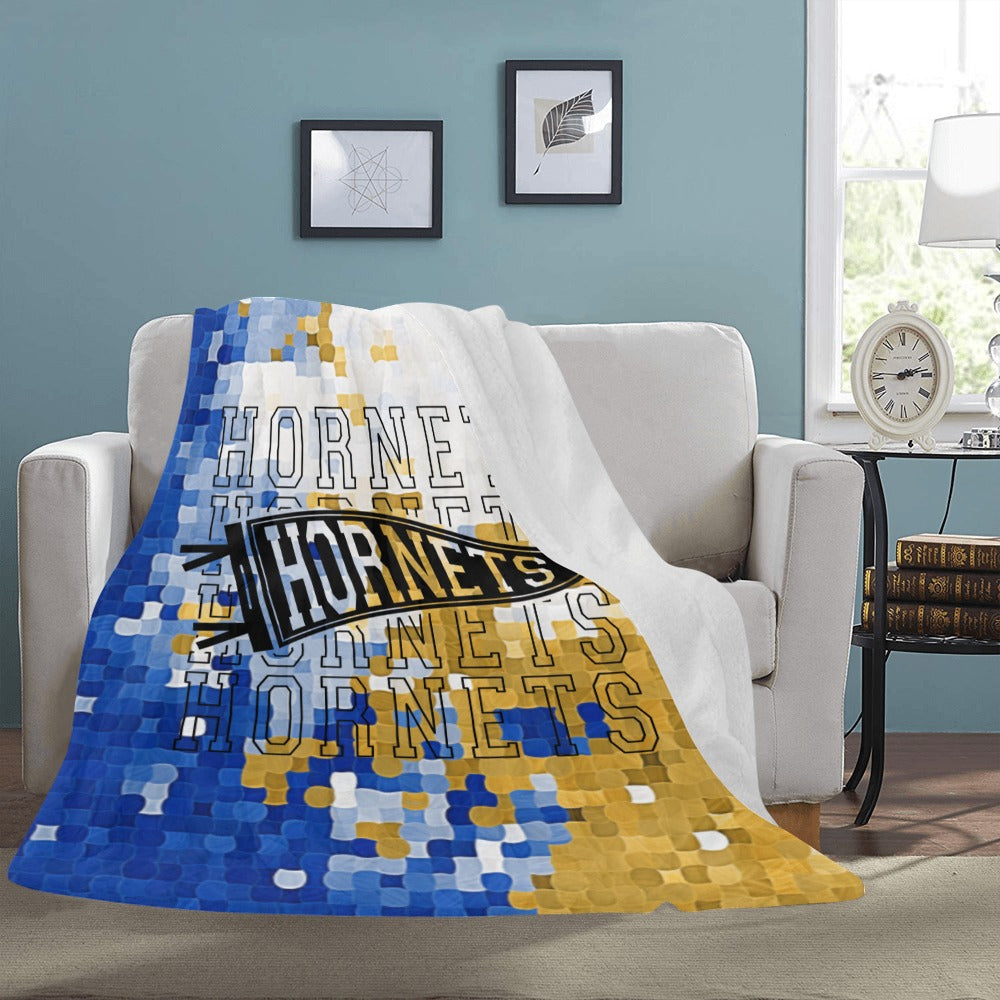 Cranberry Lake Designs Blue and Gold Pixel Logo Blanket