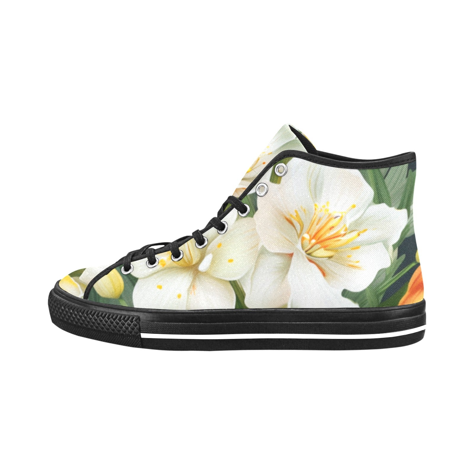 Elevate Your Style with White Floral Garden High-Top Canvas Shoes - Cranberry Lake Design Co.  #