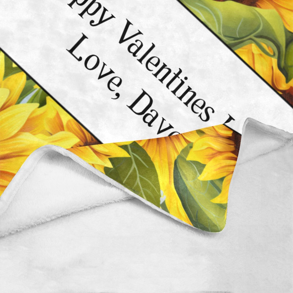 Happy Valentine's Day, Personalized Custom Name Sunflower Blanket