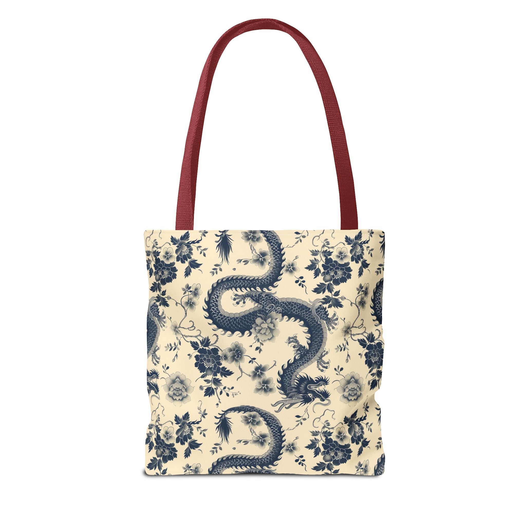 Blue Floral Dragon Tote Bag