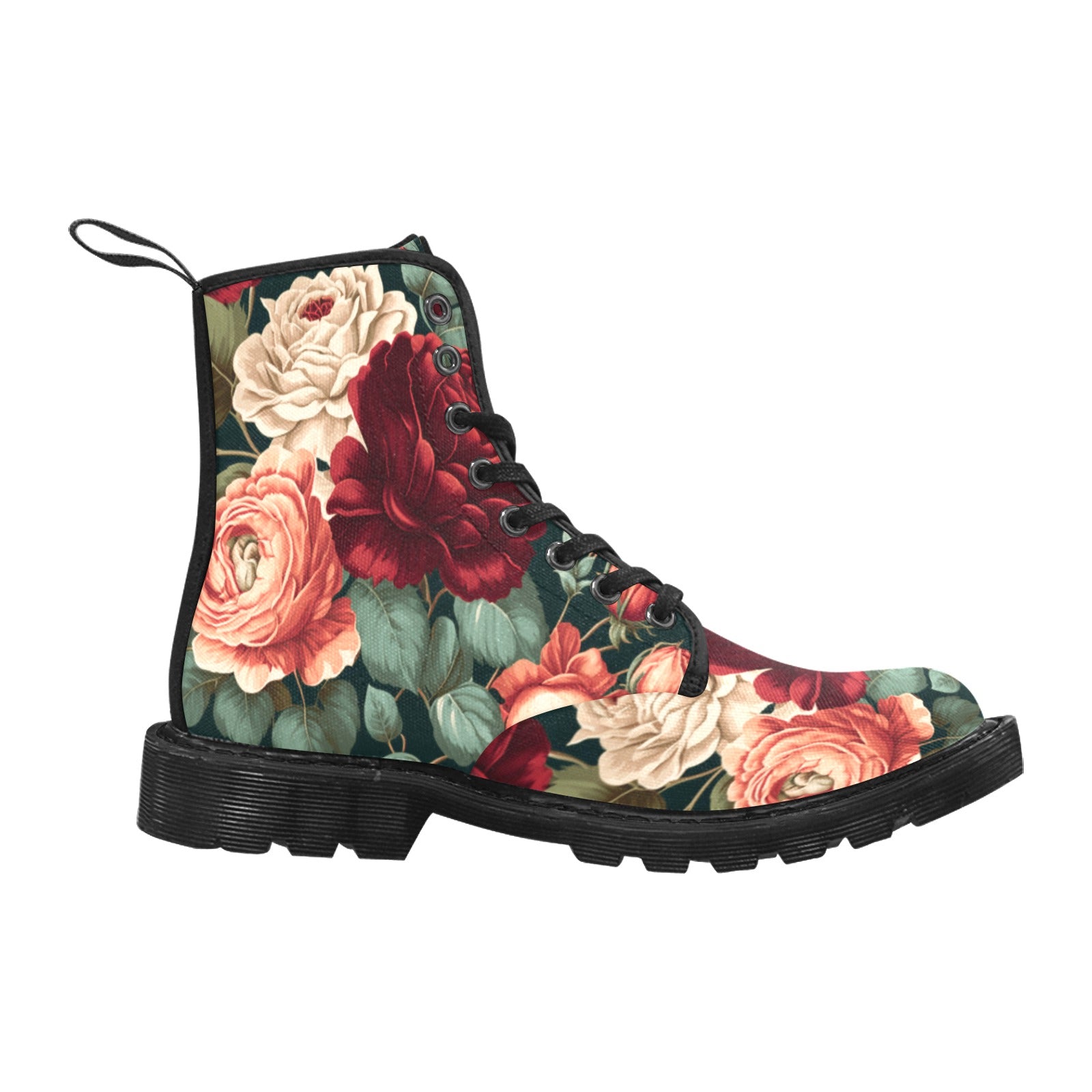 Rose Flower Floral Pattern Women's Lace Up Canvas Boots - Cranberry Lake Design Co.  #