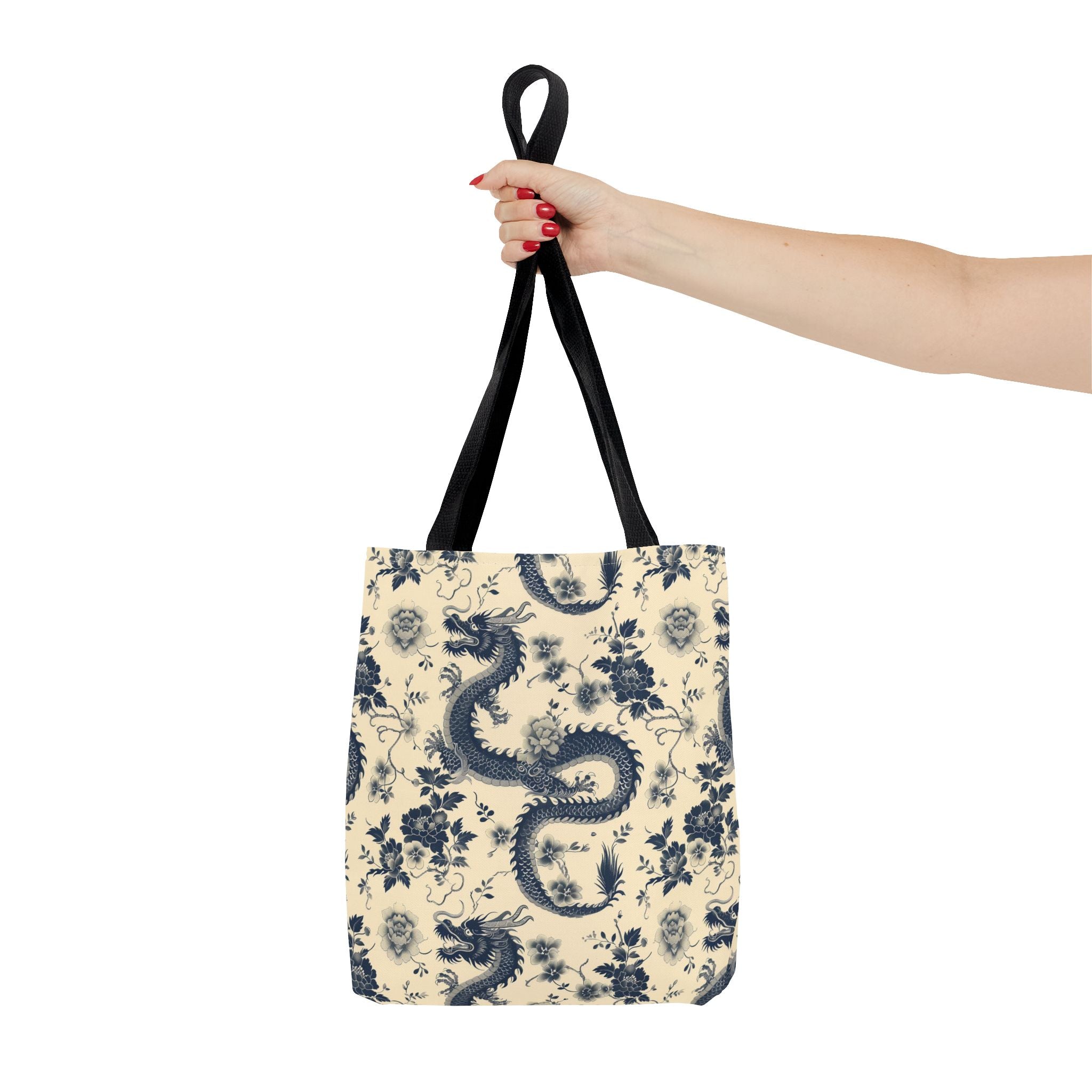 Blue Floral Dragon Tote Bag