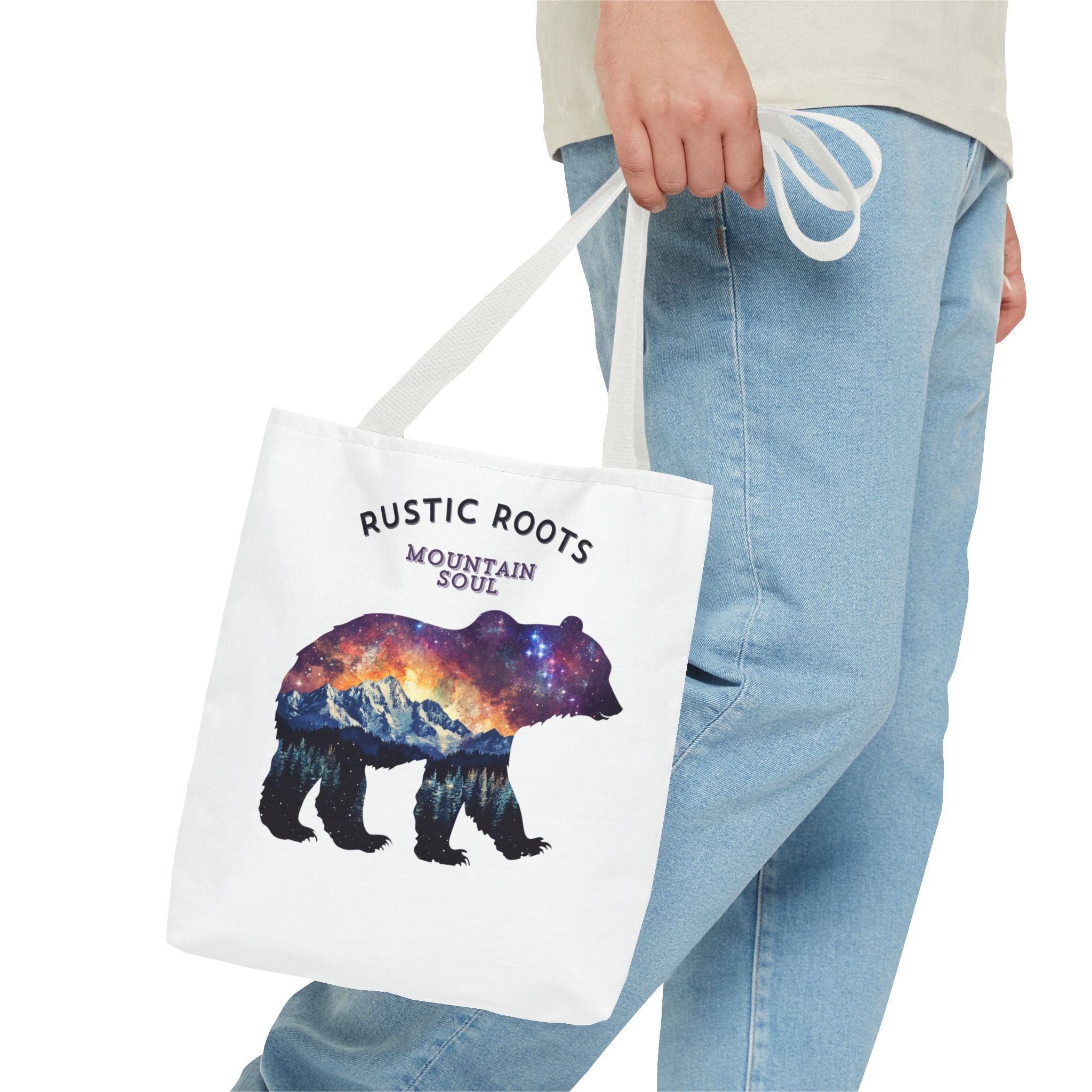 Rustic Roots Mountain Soul Tote Bag - Durable Polyester Tote, Adventure Bear Design