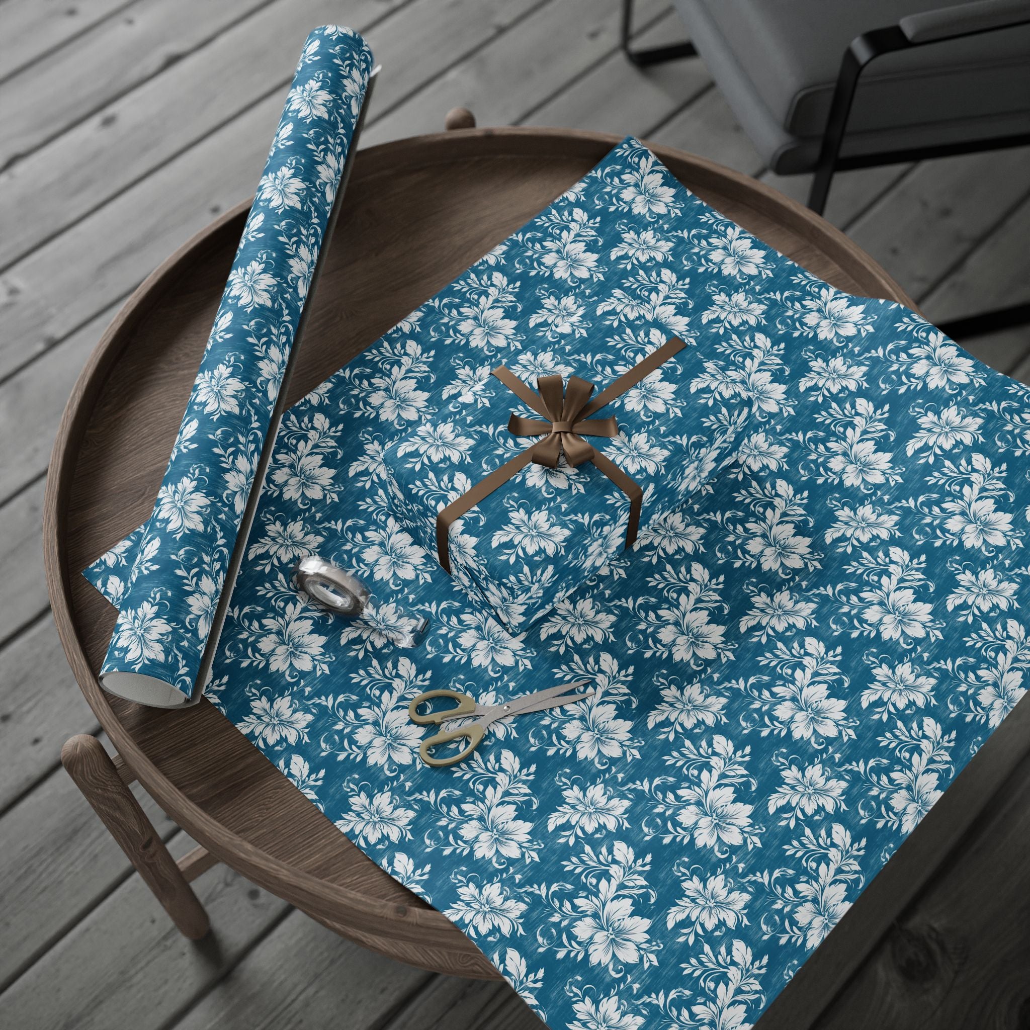 Rustic Blue and White Flower Wrapping paper