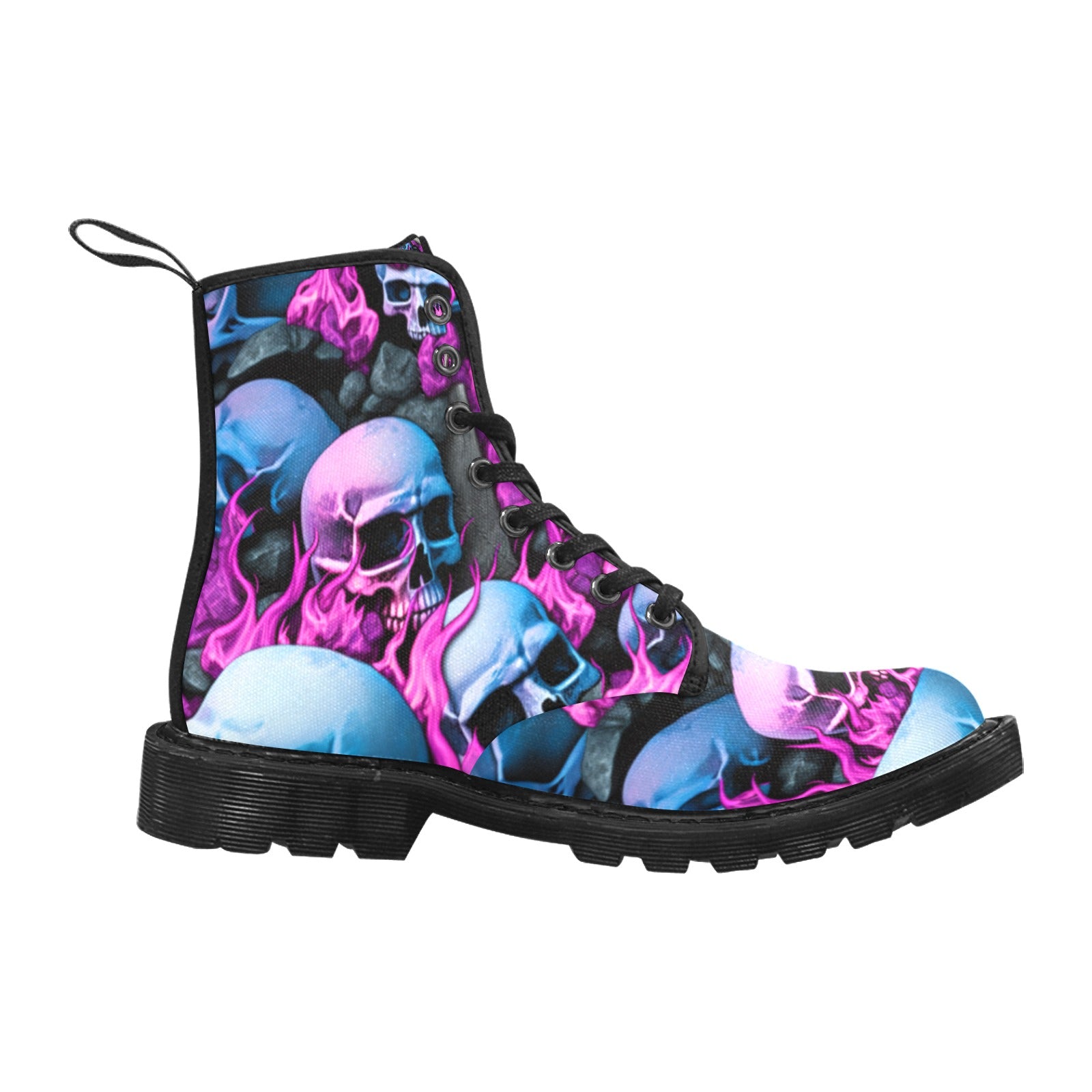 Pink Skull Boots Women's Lace Up Canvas Boots - Cranberry Lake Design Co.  #