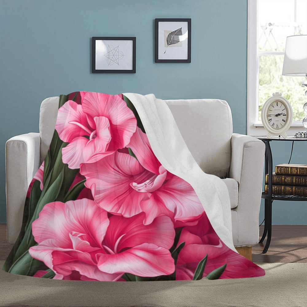 Delicate Pink Gladiolus Fleece Blanket - Twin Size